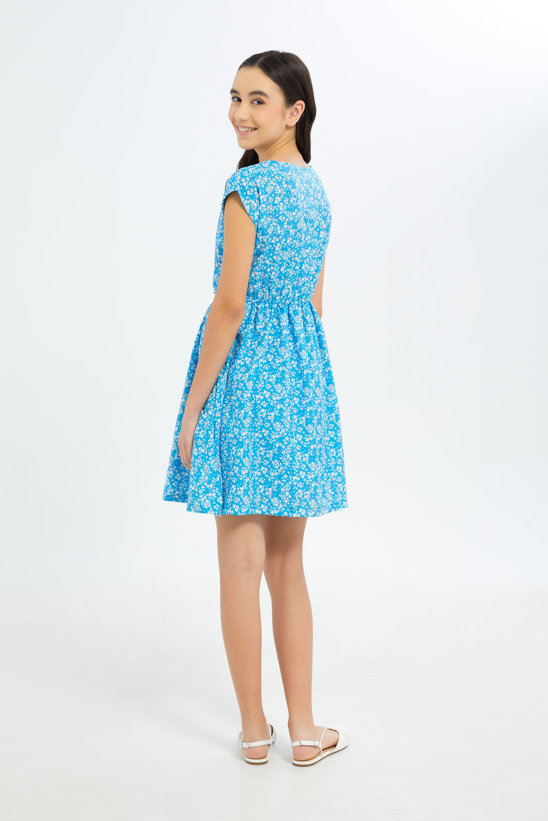 Redtag-Girls-Blue-Floral-Front-Tie-Dress-Category:Dresses,-Colour:Blue,-Deals:New-In,-Dept:Girls,-Filter:Senior-Girls-(8-to-14-Yrs),-GSR-Dresses,-H1:KWR,-H2:GSR,-H3:DRS,-H4:CAD,-New-In-GSR-APL,-Non-Sale,-S23B,-Season:S23B,-Section:Girls-(0-to-14Yrs)-Senior-Girls-9 to 14 Years