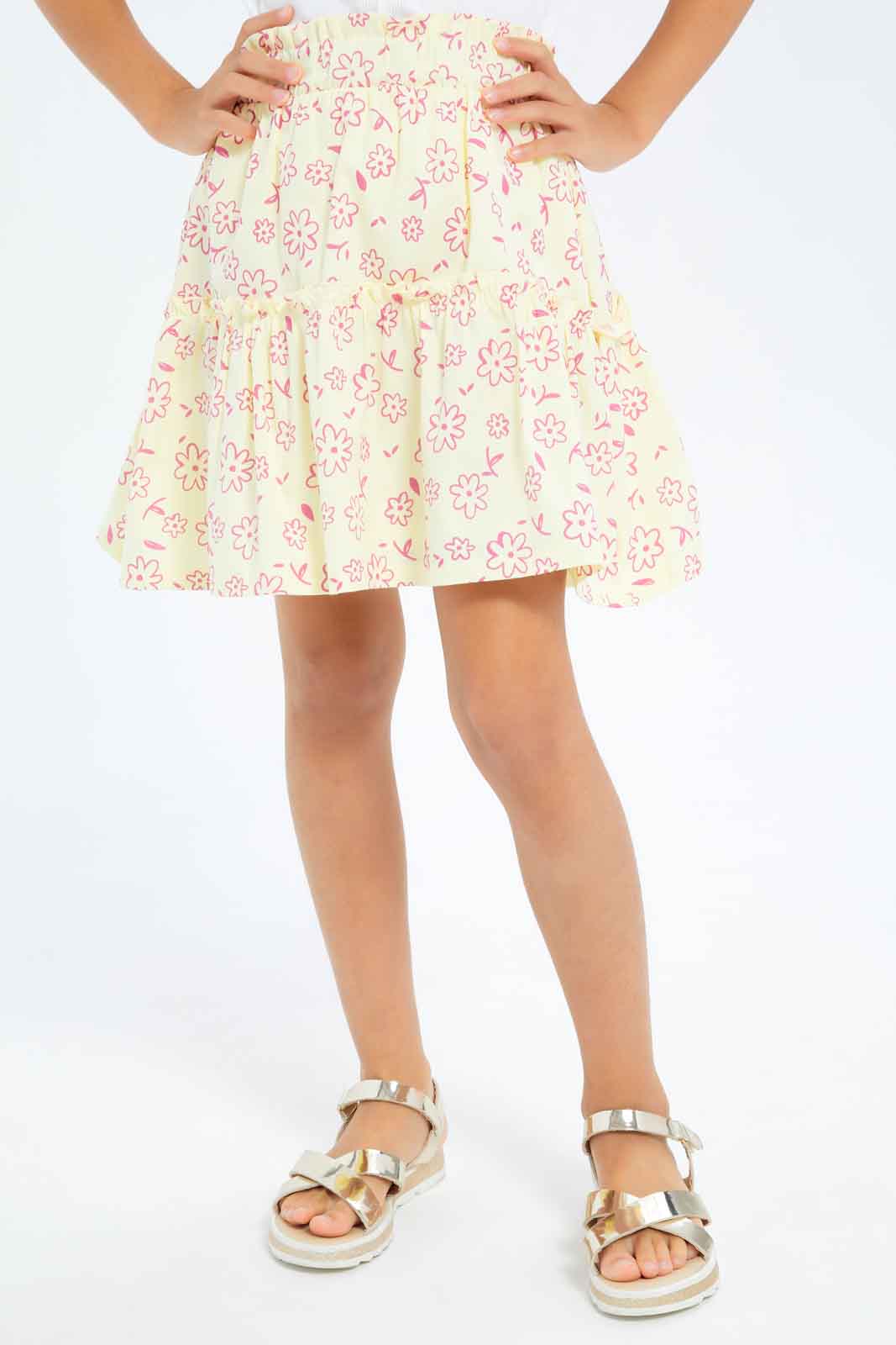 Redtag-Girls-Twill-Gathered-Skirt-Yellow-Aop-Category:Skirts,-Colour:Yellow,-Deals:New-In,-Dept:Girls,-Filter:Girls-(2-to-8-Yrs),-GIR-Skirts,-New-In-GIR-APL,-Non-Sale,-S23A,-Section:Girls-(0-to-14Yrs)-Girls-2 to 8 Years