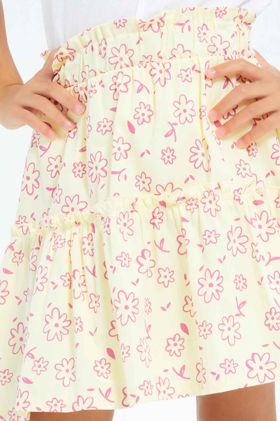 Redtag-Girls-Twill-Gathered-Skirt-Yellow-Aop-Category:Skirts,-Colour:Yellow,-Deals:New-In,-Dept:Girls,-Filter:Girls-(2-to-8-Yrs),-GIR-Skirts,-New-In-GIR-APL,-Non-Sale,-S23A,-Section:Girls-(0-to-14Yrs)-Girls-2 to 8 Years