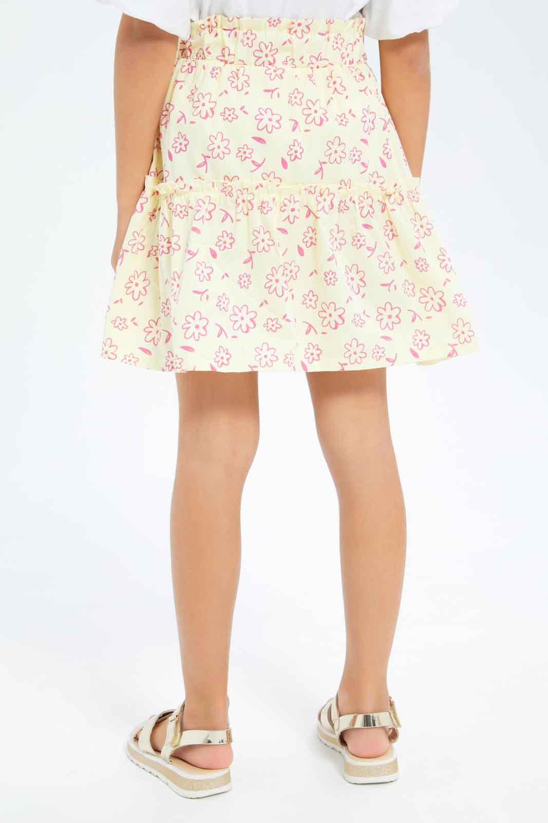 Redtag-Girls-Twill-Gathered-Skirt-Yellow-Aop-Category:Skirts,-Colour:Yellow,-Deals:New-In,-Dept:Girls,-Filter:Girls-(2-to-8-Yrs),-GIR-Skirts,-New-In-GIR-APL,-Non-Sale,-S23A,-Section:Girls-(0-to-14Yrs)-Girls-2 to 8 Years