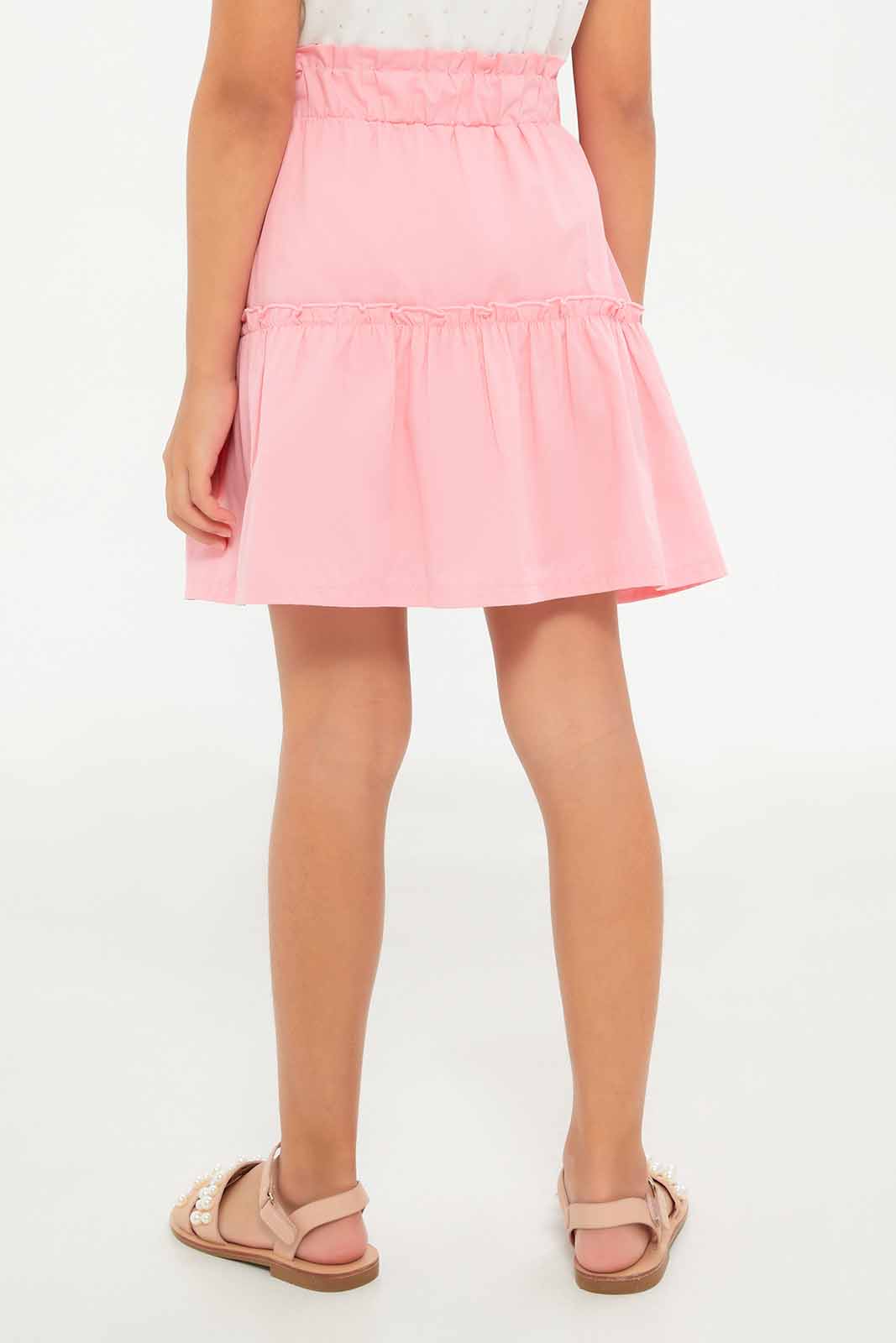 Redtag-Girls-Twill-Gathered-Skirt-Pink-Soild-Category:Skirts,-Colour:Apricot,-Deals:New-In,-Dept:Girls,-Filter:Girls-(2-to-8-Yrs),-GIR-Skirts,-New-In-GIR-APL,-Non-Sale,-S23A,-Section:Girls-(0-to-14Yrs)-Girls-2 to 8 Years