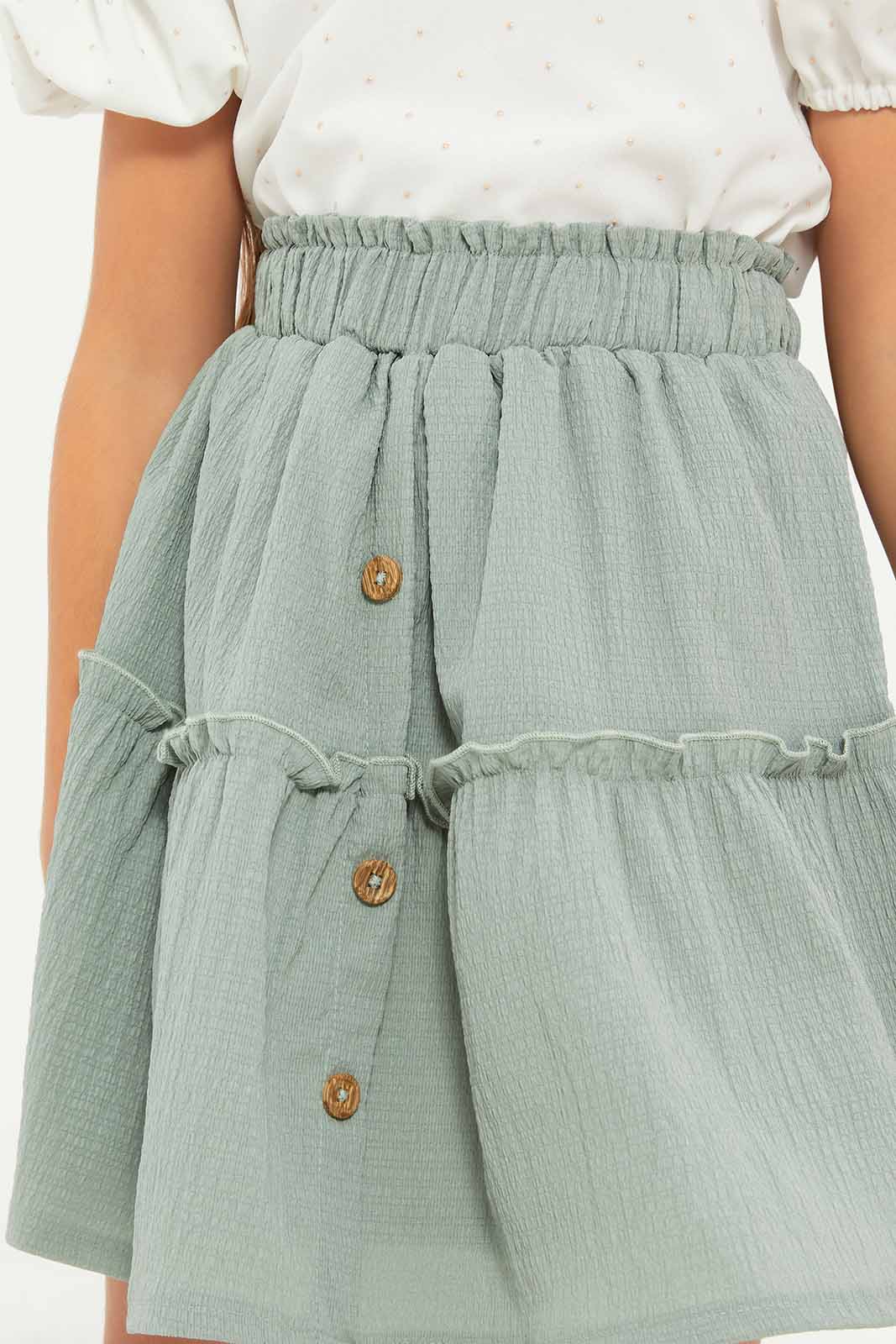 Redtag-Girls-Poly-Crinkled-Gathered-Skirt--Sage-Category:Skirts,-Colour:Green,-Deals:New-In,-Dept:Girls,-Filter:Girls-(2-to-8-Yrs),-GIR-Skirts,-New-In-GIR-APL,-Non-Sale,-S23A,-Section:Girls-(0-to-14Yrs)-Girls-2 to 8 Years