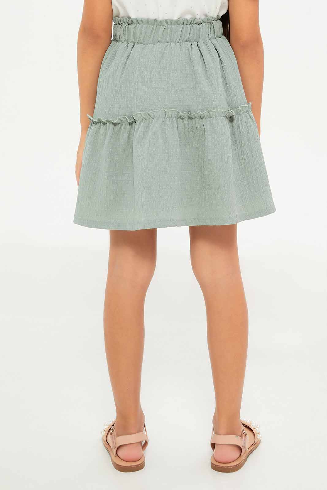 Redtag-Girls-Poly-Crinkled-Gathered-Skirt--Sage-Category:Skirts,-Colour:Green,-Deals:New-In,-Dept:Girls,-Filter:Girls-(2-to-8-Yrs),-GIR-Skirts,-New-In-GIR-APL,-Non-Sale,-S23A,-Section:Girls-(0-to-14Yrs)-Girls-2 to 8 Years