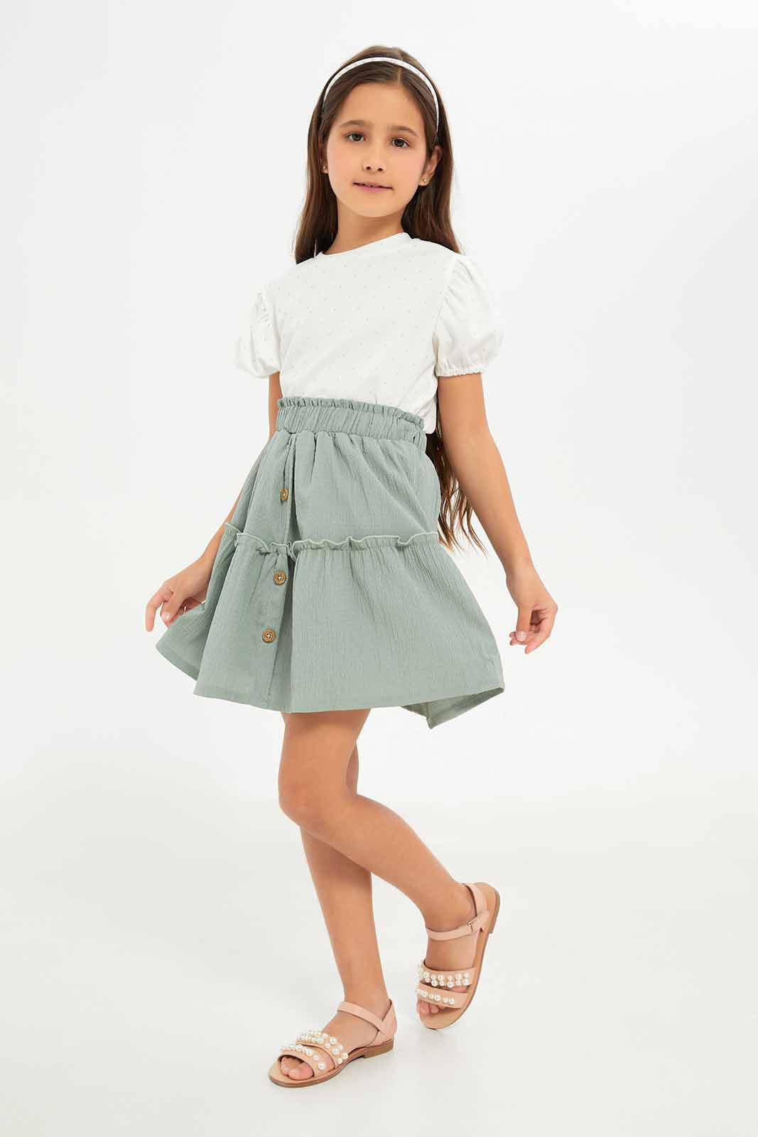 Redtag-Girls-Poly-Crinkled-Gathered-Skirt--Sage-Category:Skirts,-Colour:Green,-Deals:New-In,-Dept:Girls,-Filter:Girls-(2-to-8-Yrs),-GIR-Skirts,-New-In-GIR-APL,-Non-Sale,-S23A,-Section:Girls-(0-to-14Yrs)-Girls-2 to 8 Years