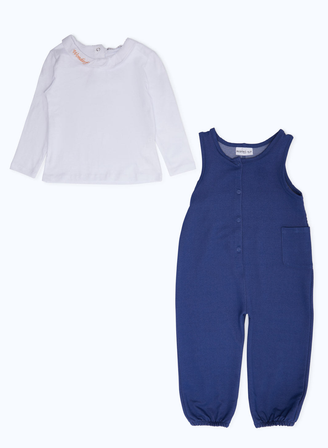 Redtag-Girls-Denim-Knit-Jumpsuit-Category:Jumpsuits,-Colour:Denim,-Deals:2-FOR-90,-Deals:New-In,-Dept:Girls,-Filter:Infant-Girls-(3-to-24-Mths),-H1:KWR,-H2:ING,-H3:SET,-H4:JMS,-ING-Jumpsuits,-New-In-ING-APL,-Non-Sale,-S23B,-Season:S23B,-Section:Girls-(0-to-14Yrs)-Infant-Girls-3 to 24 Months