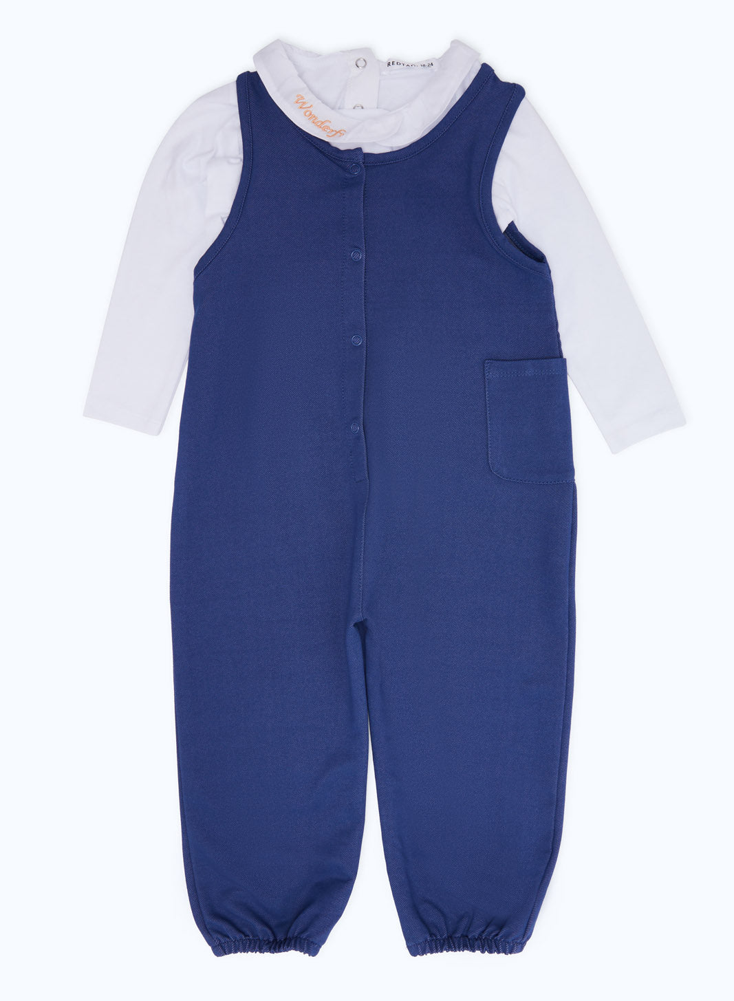 Redtag-Girls-Denim-Knit-Jumpsuit-Category:Jumpsuits,-Colour:Denim,-Deals:2-FOR-90,-Deals:New-In,-Dept:Girls,-Filter:Infant-Girls-(3-to-24-Mths),-H1:KWR,-H2:ING,-H3:SET,-H4:JMS,-ING-Jumpsuits,-New-In-ING-APL,-Non-Sale,-S23B,-Season:S23B,-Section:Girls-(0-to-14Yrs)-Infant-Girls-3 to 24 Months