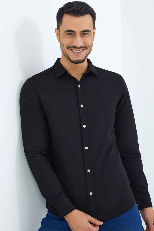 Redtag-Men-Black-L/S-Dobby-Shirt-Category:Shirts,-Colour:Black,-Deals:New-In,-Dept:Menswear,-Filter:Men's-Clothing,-Men-Shirts,-New-In-Men-APL,-Non-Sale,-S23B,-Section:Men-Men's-