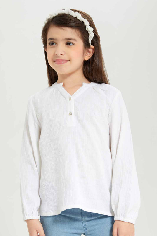 Redtag-Girls-Double-Gauze-L/S-Blouse---White-Category:Blouses,-Colour:White,-Deals:New-In,-Dept:Girls,-Filter:Girls-(2-to-8-Yrs),-GIR-Blouses,-New-In-GIR-APL,-Non-Sale,-S23A,-Section:Girls-(0-to-14Yrs)-Girls-