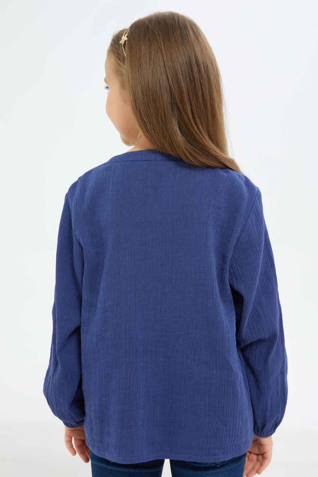 Redtag-Girls-Double-Gauze-L/S-Blouse---Navy-Category:Blouses,-Colour:Navy,-Deals:New-In,-Dept:Girls,-Filter:Girls-(2-to-8-Yrs),-GIR-Blouses,-New-In-GIR-APL,-Non-Sale,-S23A,-Section:Girls-(0-to-14Yrs)-Girls-2 to 8 Years