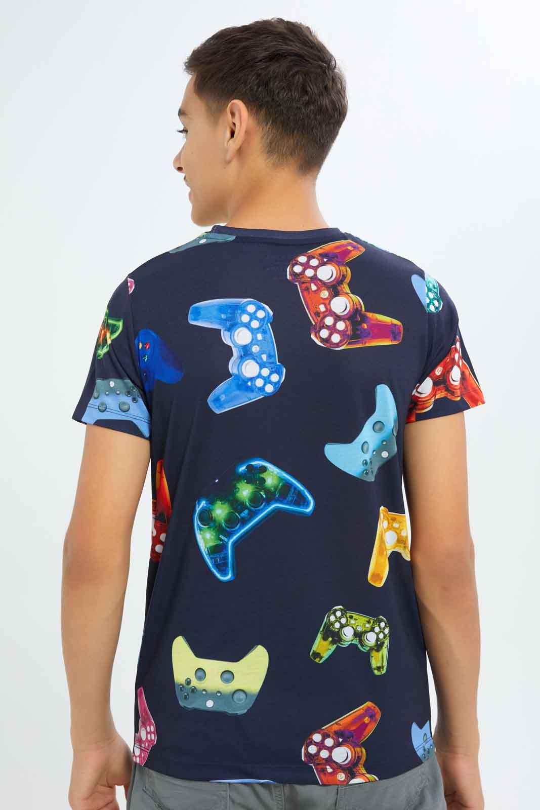 Redtag-Boys-Navy-Gaming-Aop-Tee-BSR-T-Shirts,-Category:T-Shirts,-Colour:Navy,-Deals:New-In,-Filter:Senior-Boys-(8-to-14-Yrs),-New-In-BSR-APL,-Non-Sale,-S23B,-Section:Boys-(0-to-14Yrs)-Senior-Boys-9 to 14 Years