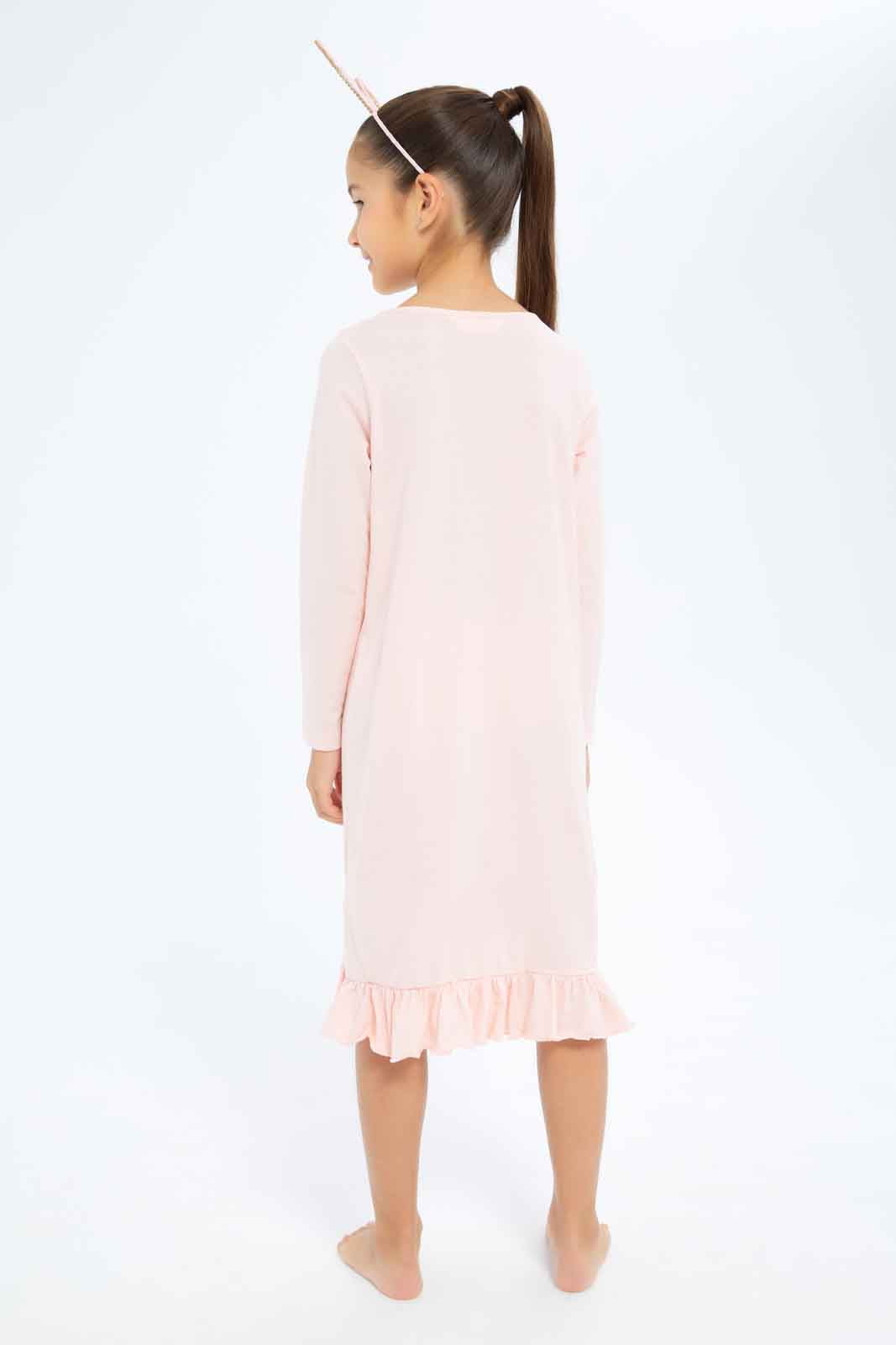 Redtag-Girls-Pink-Bunny-Print-Night-Shirt-Category:Nightshirts,-Colour:Apricot,-Deals:New-In,-Dept:Girls,-Filter:Girls-(2-to-8-Yrs),-GIR-Nightshirts,-New-In-GIR-APL,-Non-Sale,-S23A,-Section:Girls-(0-to-14Yrs)-Girls-2 to 8 Years
