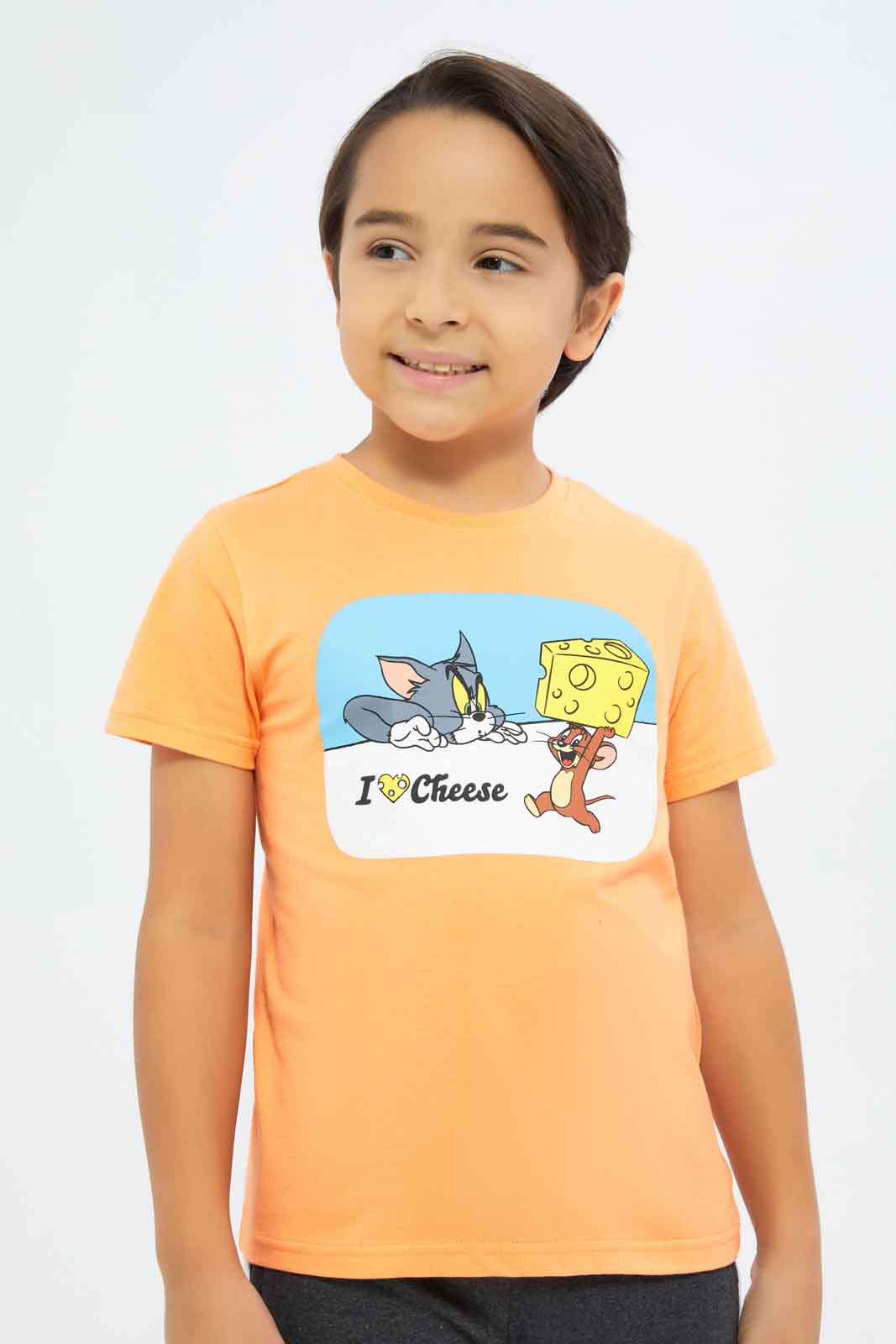 Redtag-Boys-Orange-Tom-And-Jerry-Character-Short-Sleeve-T-Shirt-BOY-T-Shirts,-Category:T-Shirts,-CHA,-Colour:Orange,-Deals:New-In,-Dept:Boys,-Filter:Boys-(2-to-8-Yrs),-New-In-BOY-APL,-Non-Sale,-S23B,-Section:Boys-(0-to-14Yrs),-TBL-Boys-2 to 8 Years