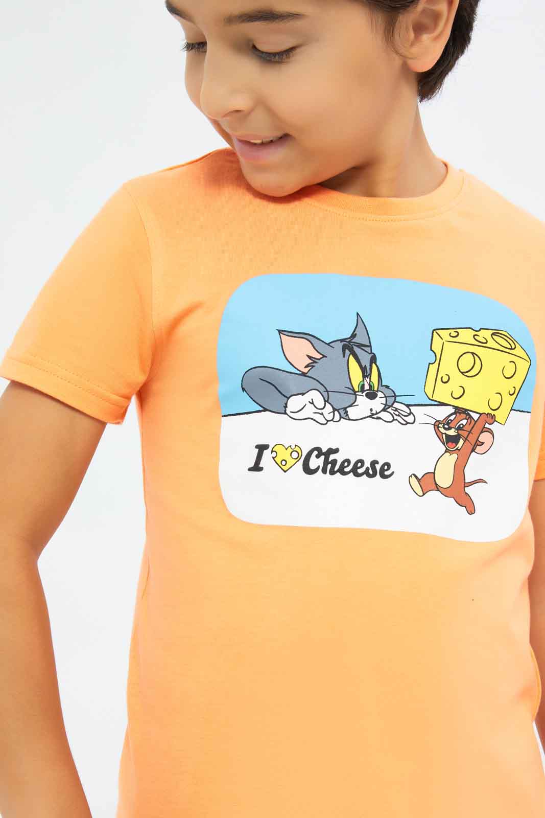 Redtag-Boys-Orange-Tom-And-Jerry-Character-Short-Sleeve-T-Shirt-BOY-T-Shirts,-Category:T-Shirts,-CHA,-Colour:Orange,-Deals:New-In,-Dept:Boys,-Filter:Boys-(2-to-8-Yrs),-New-In-BOY-APL,-Non-Sale,-S23B,-Section:Boys-(0-to-14Yrs),-TBL-Boys-2 to 8 Years