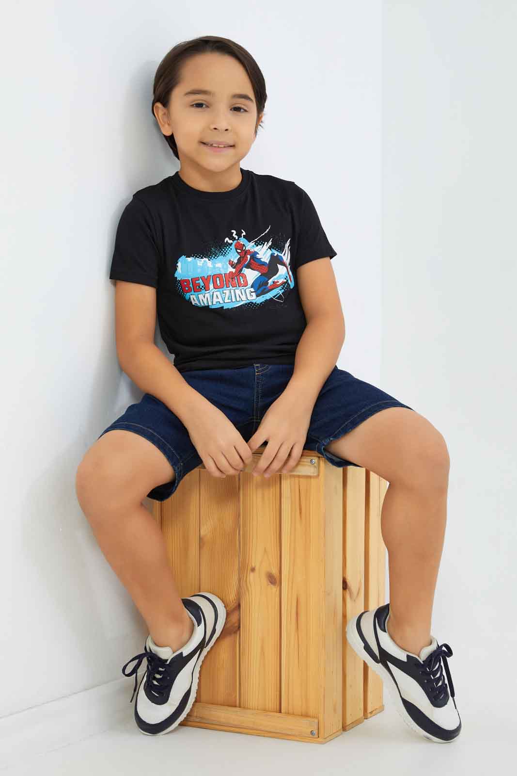 Redtag-Boys-Black-Spiderman-Character-Short-Sleeve-T-Shirt-BOY-T-Shirts,-Category:T-Shirts,-CHA,-Colour:Black,-Deals:New-In,-Dept:Boys,-Filter:Boys-(2-to-8-Yrs),-New-In-BOY-APL,-Non-Sale,-S23B,-Section:Boys-(0-to-14Yrs),-TBL-Boys-2 to 8 Years