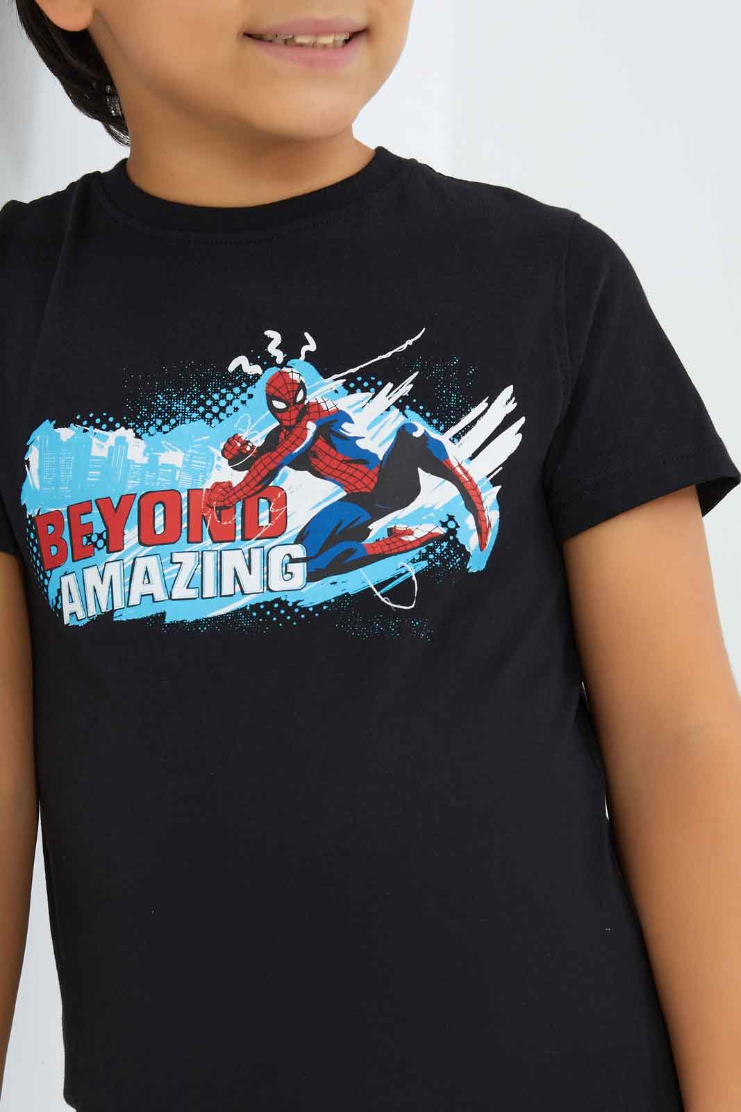 Redtag-Boys-Black-Spiderman-Character-Short-Sleeve-T-Shirt-BOY-T-Shirts,-Category:T-Shirts,-CHA,-Colour:Black,-Deals:New-In,-Dept:Boys,-Filter:Boys-(2-to-8-Yrs),-New-In-BOY-APL,-Non-Sale,-S23B,-Section:Boys-(0-to-14Yrs),-TBL-Boys-2 to 8 Years
