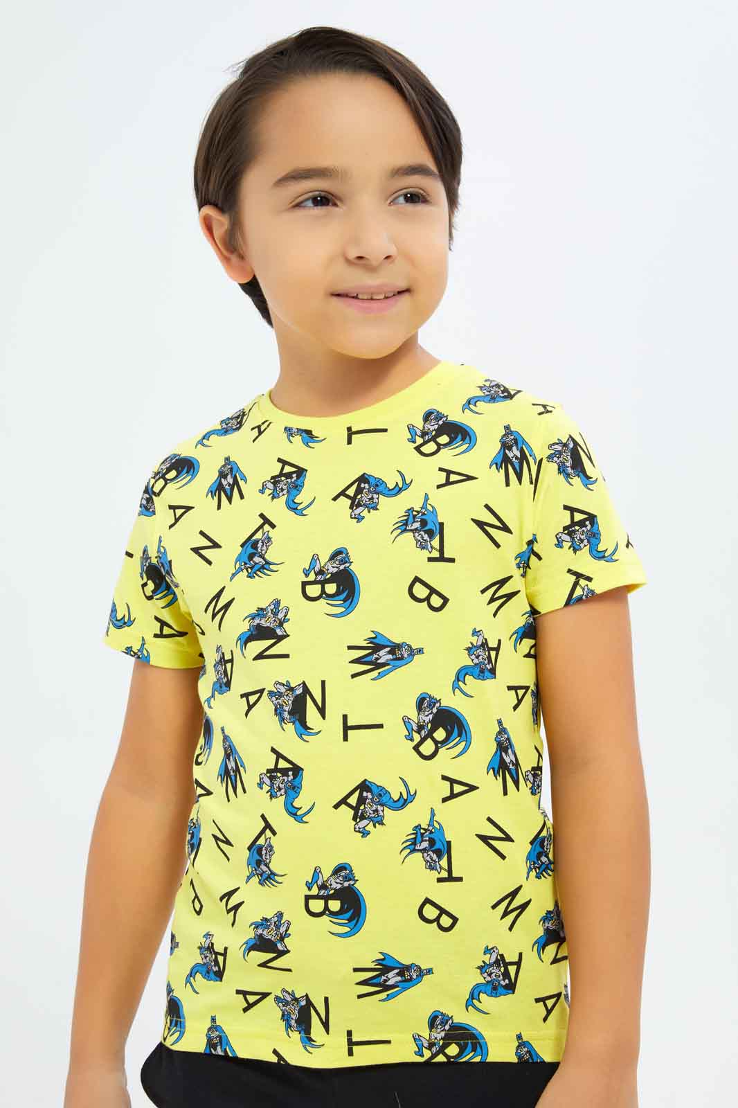 Redtag-Boys-Yellow-Batman-Character-Aop-Short-Sleeve-T-Shirt-BOY-T-Shirts,-Category:T-Shirts,-CHA,-Colour:Yellow,-Deals:New-In,-Dept:Boys,-Filter:Boys-(2-to-8-Yrs),-New-In-BOY-APL,-Non-Sale,-S23B,-Section:Boys-(0-to-14Yrs),-TBL-Boys-2 to 8 Years