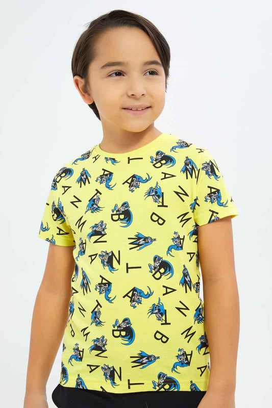 Redtag-Boys-Yellow-Batman-Character-Aop-Short-Sleeve-T-Shirt-BOY-T-Shirts,-Category:T-Shirts,-CHA,-Colour:Yellow,-Deals:New-In,-Dept:Boys,-Filter:Boys-(2-to-8-Yrs),-New-In-BOY-APL,-Non-Sale,-S23B,-Section:Boys-(0-to-14Yrs),-TBL-Boys-2 to 8 Years