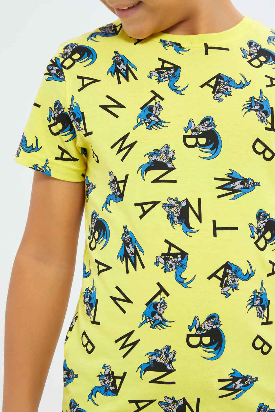 Redtag-Boys-Yellow-Batman-Character-Aop-Short-Sleeve-T-Shirt-BOY-T-Shirts,-Category:T-Shirts,-CHA,-Colour:Yellow,-Deals:New-In,-Dept:Boys,-Filter:Boys-(2-to-8-Yrs),-New-In-BOY-APL,-Non-Sale,-S23B,-Section:Boys-(0-to-14Yrs),-TBL-Boys-2 to 8 Years