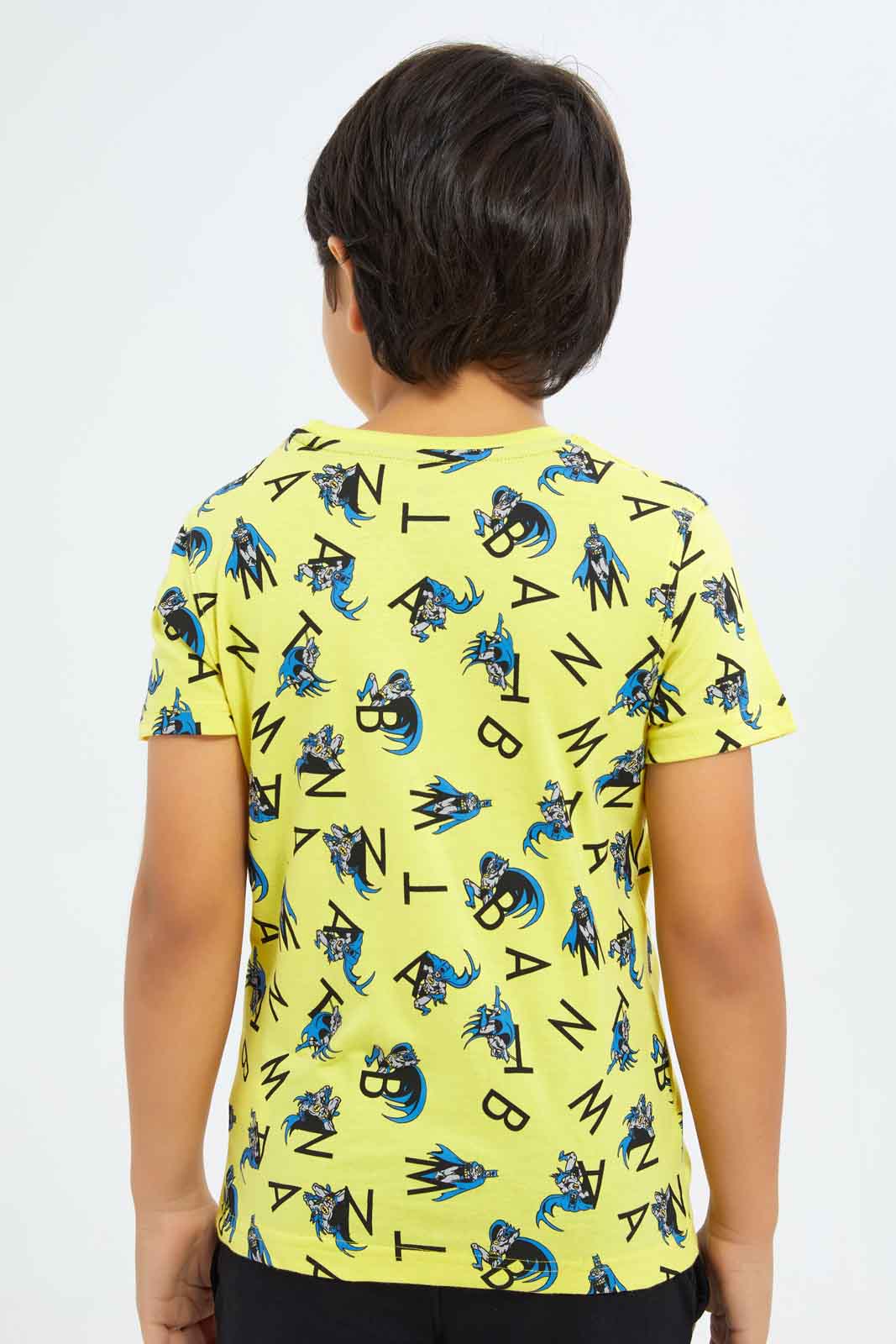 Redtag-Boys-Yellow-Batman-Character-Aop-Short-Sleeve-T-Shirt-BOY-T-Shirts,-Category:T-Shirts,-CHA,-Colour:Yellow,-Deals:New-In,-Dept:Boys,-Filter:Boys-(2-to-8-Yrs),-New-In-BOY-APL,-Non-Sale,-S23B,-Section:Boys-(0-to-14Yrs),-TBL-Boys-2 to 8 Years