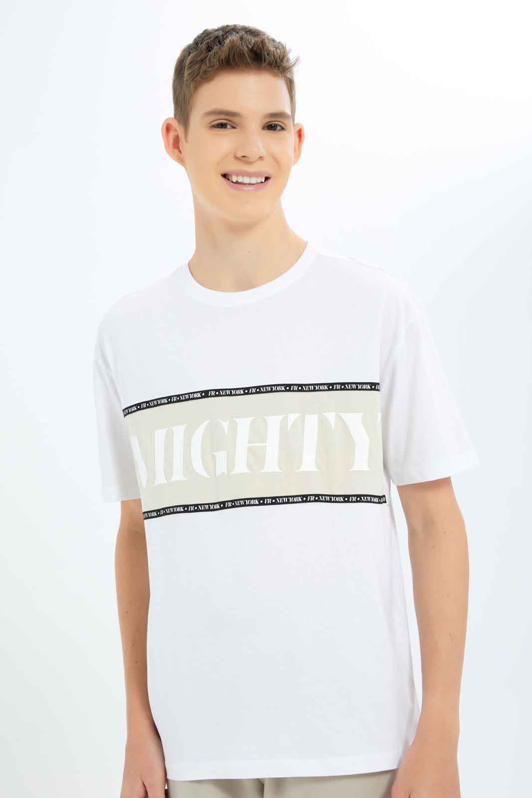 Redtag-Boys-Beige-Fearless-Oversize-Hd-Print-Tee-BSR-T-Shirts,-Category:T-Shirts,-Colour:Beige,-Deals:New-In,-Dept:Boys,-Filter:Senior-Boys-(8-to-14-Yrs),-New-In-BSR-APL,-Non-Sale,-S23B,-Section:Boys-(0-to-14Yrs)-Senior-Boys-9 to 14 Years