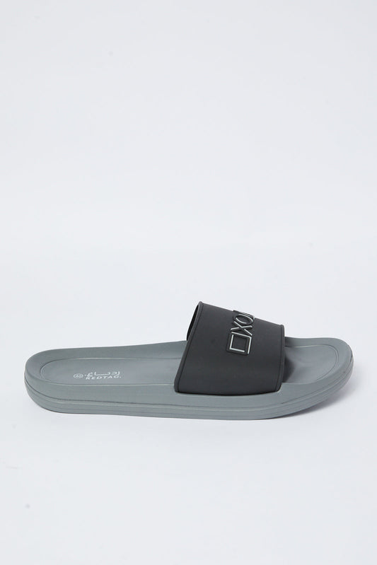 Redtag-Black-Embosed-Slide-Category:Shoes,-Colour:Black,-Deals:New-In,-Filter:Men's-Footwear,-Men-Flip-Flops,-N/A,-New-In-Men-FOO,-Non-Sale,-S23A,-Section:Men-Men's-