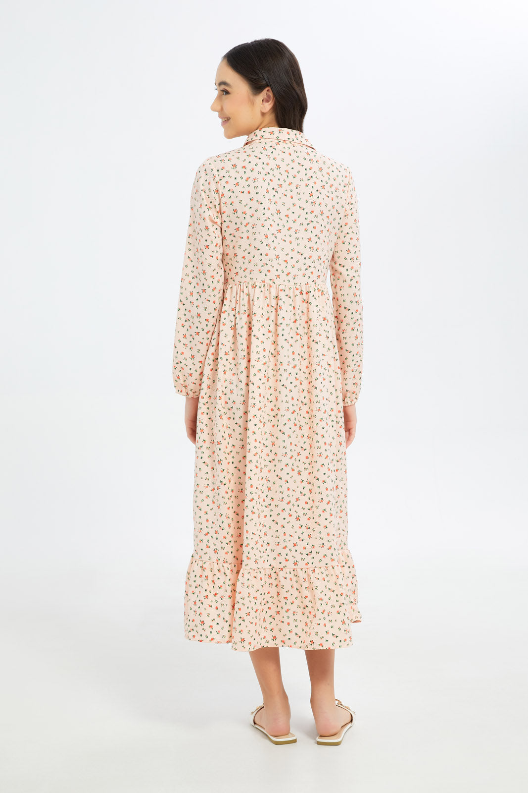 Redtag-Girls-Peach-Floral-Longer-Line-Shirt-Dress-Category:Dresses,-Colour:Apricot,-Deals:New-In,-Dept:Girls,-Filter:Senior-Girls-(8-to-14-Yrs),-GSR-Dresses,-H1:KWR,-H2:GSR,-H3:DRS,-H4:CAD,-New-In-GSR-APL,-Non-Sale,-S23B,-Season:S23B,-Section:Girls-(0-to-14Yrs)-Senior-Girls-9 to 14 Years