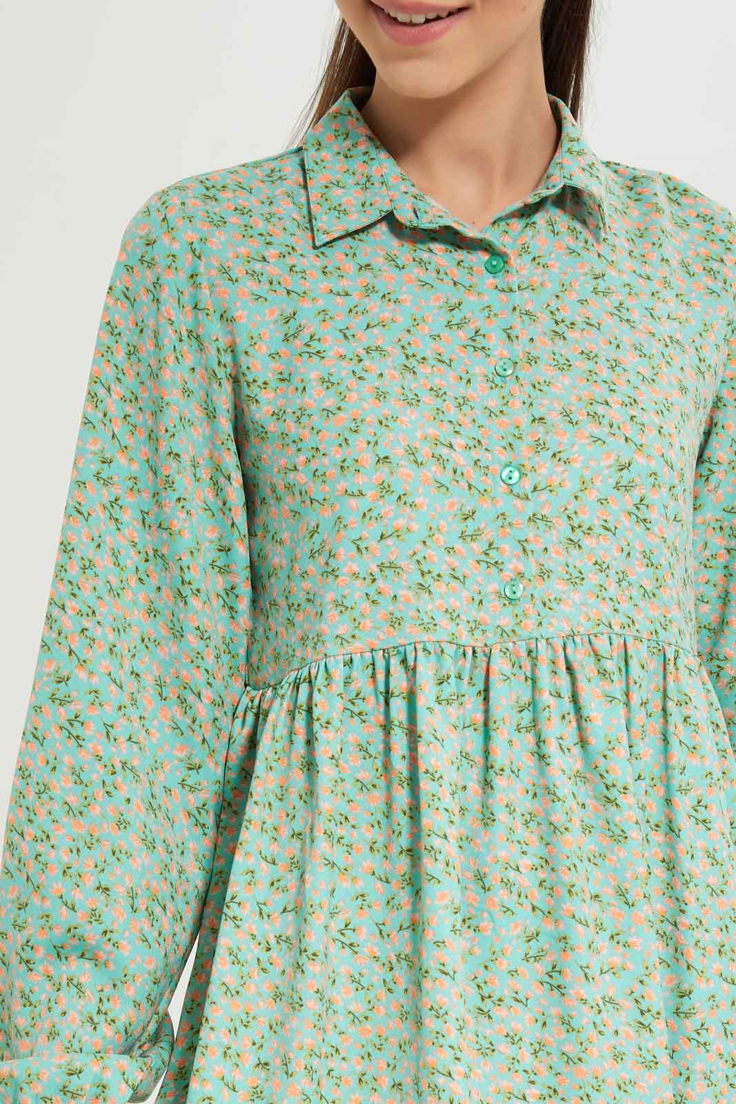 Redtag-Girls-Green-Floral-Longer-Line-Shirt-Dress-Category:Dresses,-Colour:Green,-Deals:New-In,-Dept:Girls,-Filter:Senior-Girls-(8-to-14-Yrs),-GSR-Dresses,-New-In-GSR-APL,-Non-Sale,-S23B,-Section:Girls-(0-to-14Yrs)-Senior-Girls-9 to 14 Years