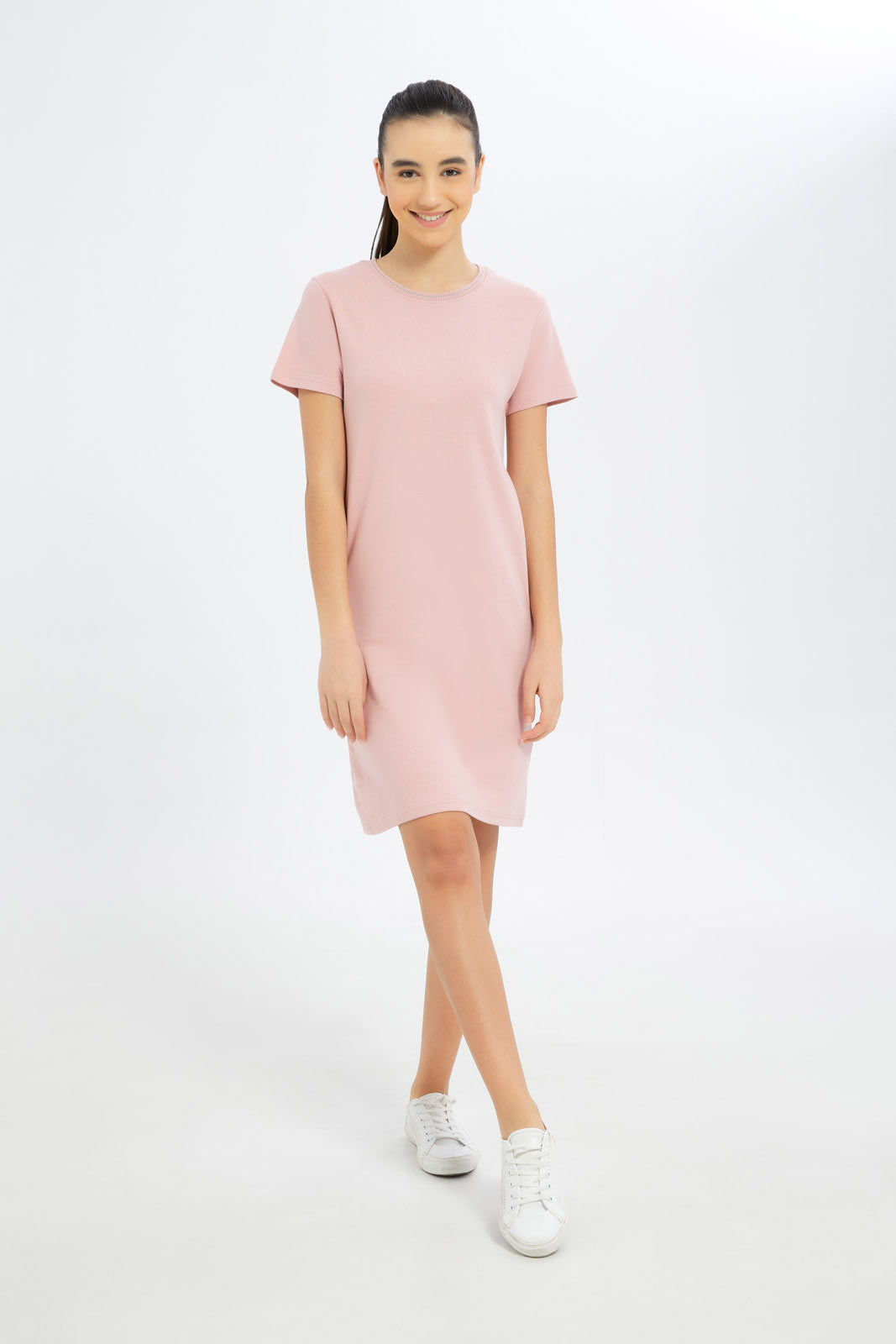 Redtag-Girls-Pink-Basic-Dress-Category:Dresses,-Colour:Apricot,-Deals:New-In,-Dept:Girls,-Filter:Senior-Girls-(8-to-14-Yrs),-GSR-Dresses,-H1:KWR,-H2:GSR,-H3:DRS,-H4:CAD,-New-In-GSR-APL,-Non-Sale,-S23B,-Season:S23B,-Section:Girls-(0-to-14Yrs)-Senior-Girls-9 to 14 Years