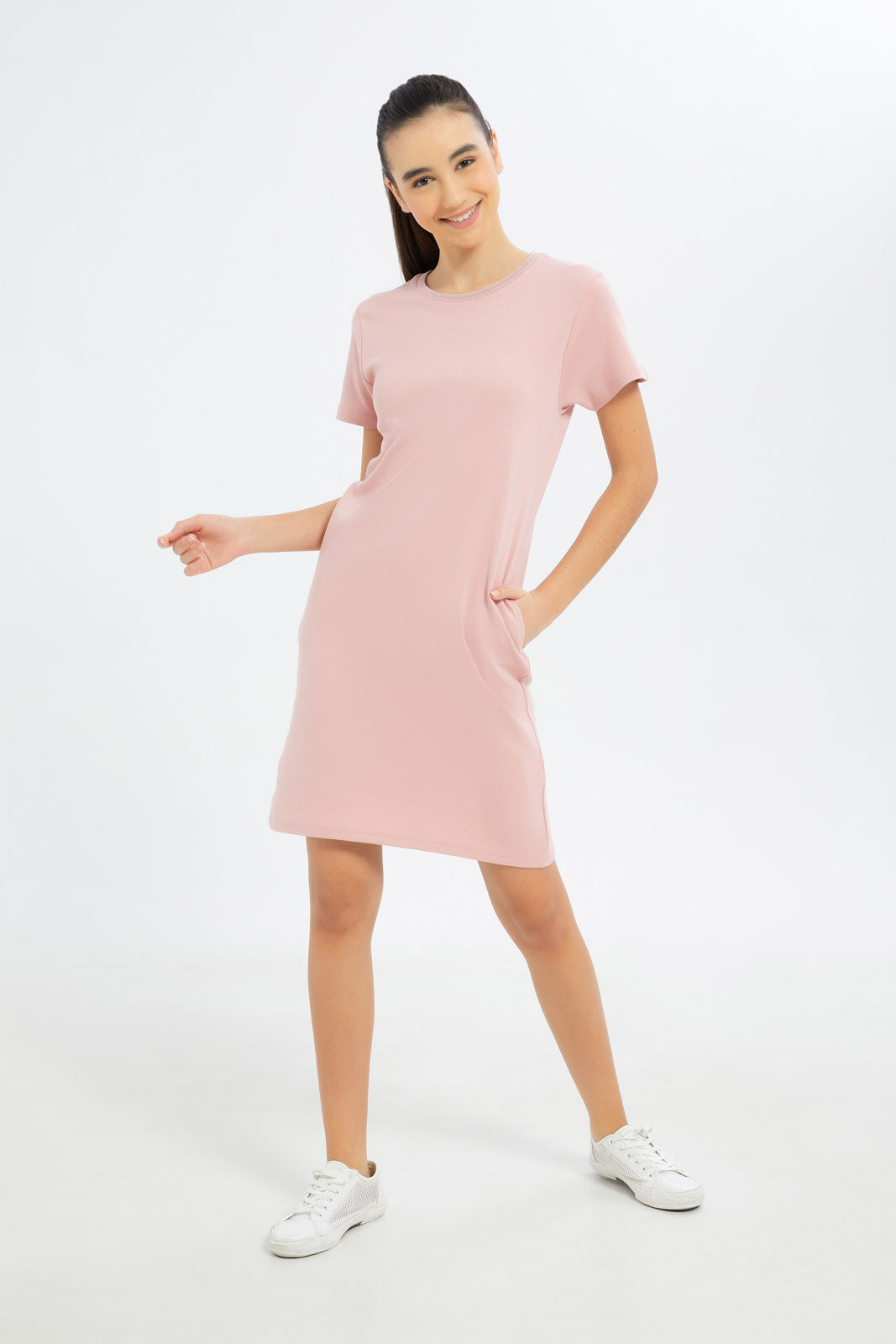 Redtag-Girls-Pink-Basic-Dress-Category:Dresses,-Colour:Apricot,-Deals:New-In,-Dept:Girls,-Filter:Senior-Girls-(8-to-14-Yrs),-GSR-Dresses,-H1:KWR,-H2:GSR,-H3:DRS,-H4:CAD,-New-In-GSR-APL,-Non-Sale,-S23B,-Season:S23B,-Section:Girls-(0-to-14Yrs)-Senior-Girls-9 to 14 Years