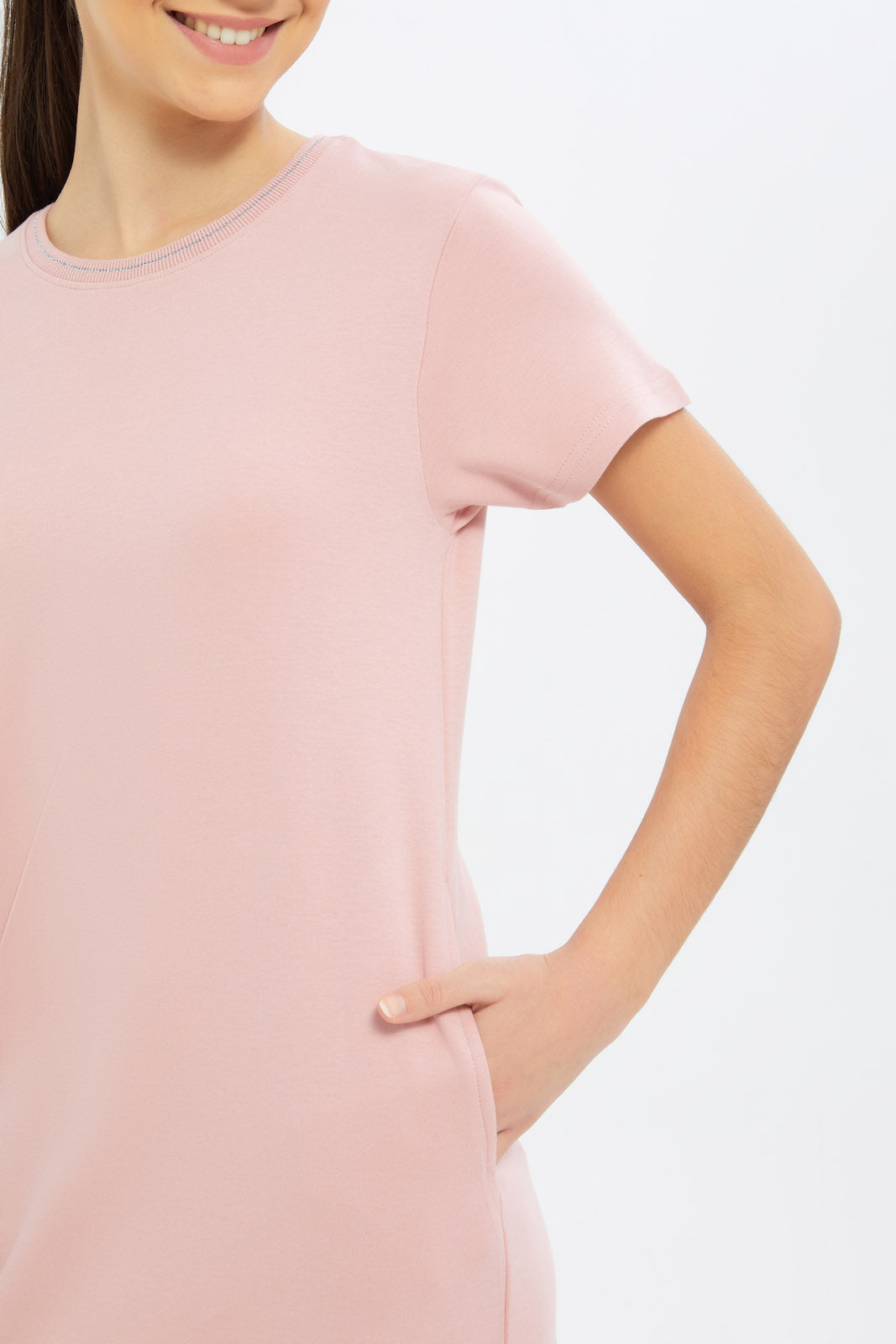 Redtag-Girls-Pink-Basic-Dress-Category:Dresses,-Colour:Apricot,-Deals:New-In,-Dept:Girls,-Filter:Senior-Girls-(8-to-14-Yrs),-GSR-Dresses,-H1:KWR,-H2:GSR,-H3:DRS,-H4:CAD,-New-In-GSR-APL,-Non-Sale,-S23B,-Season:S23B,-Section:Girls-(0-to-14Yrs)-Senior-Girls-9 to 14 Years