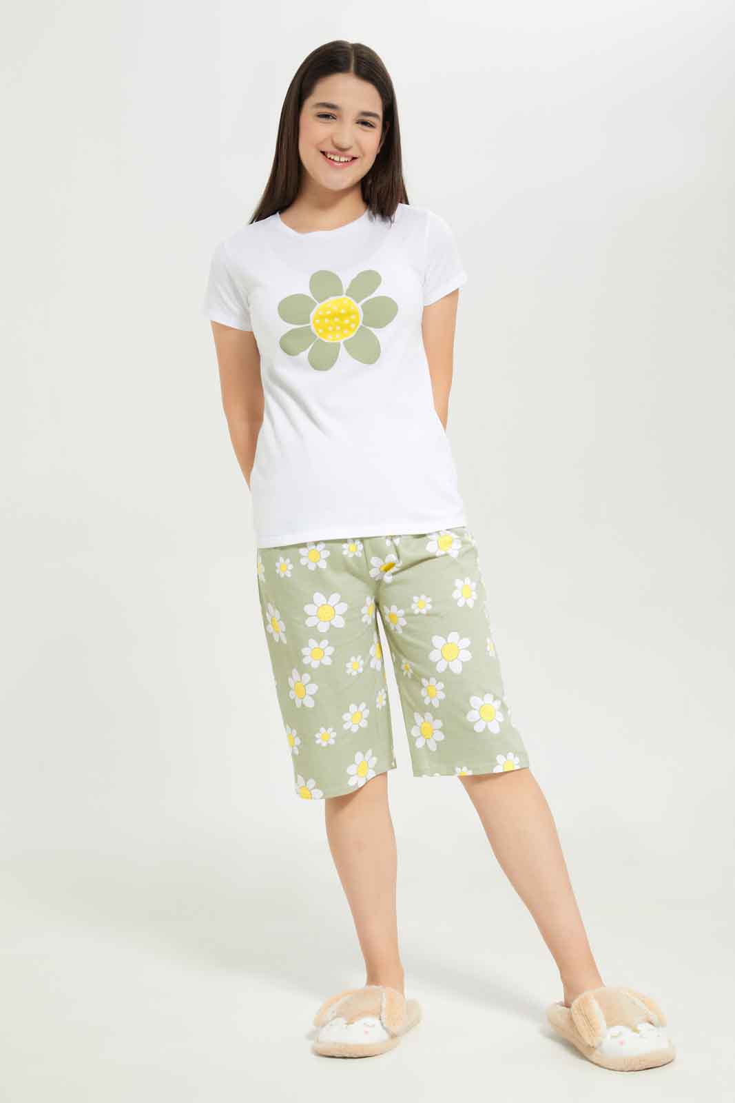 Redtag-Girls-White/Purple-Floral-Short-Sets-Category:Pyjama-Sets,-Colour:Assorted,-Deals:New-In,-Dept:Girls,-Filter:Senior-Girls-(8-to-14-Yrs),-GSR-Pyjama-Sets,-New-In-GSR-APL,-Non-Sale,-S23B,-Section:Girls-(0-to-14Yrs)-Senior-Girls-9 to 14 Years