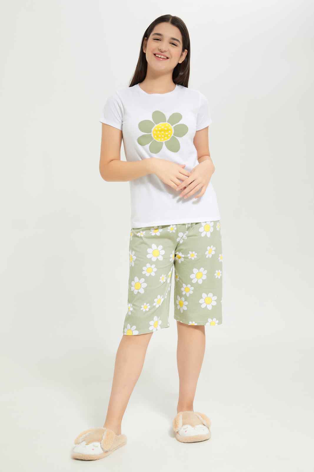 Redtag-Girls-White/Purple-Floral-Short-Sets-Category:Pyjama-Sets,-Colour:Assorted,-Deals:New-In,-Dept:Girls,-Filter:Senior-Girls-(8-to-14-Yrs),-GSR-Pyjama-Sets,-New-In-GSR-APL,-Non-Sale,-S23B,-Section:Girls-(0-to-14Yrs)-Senior-Girls-9 to 14 Years
