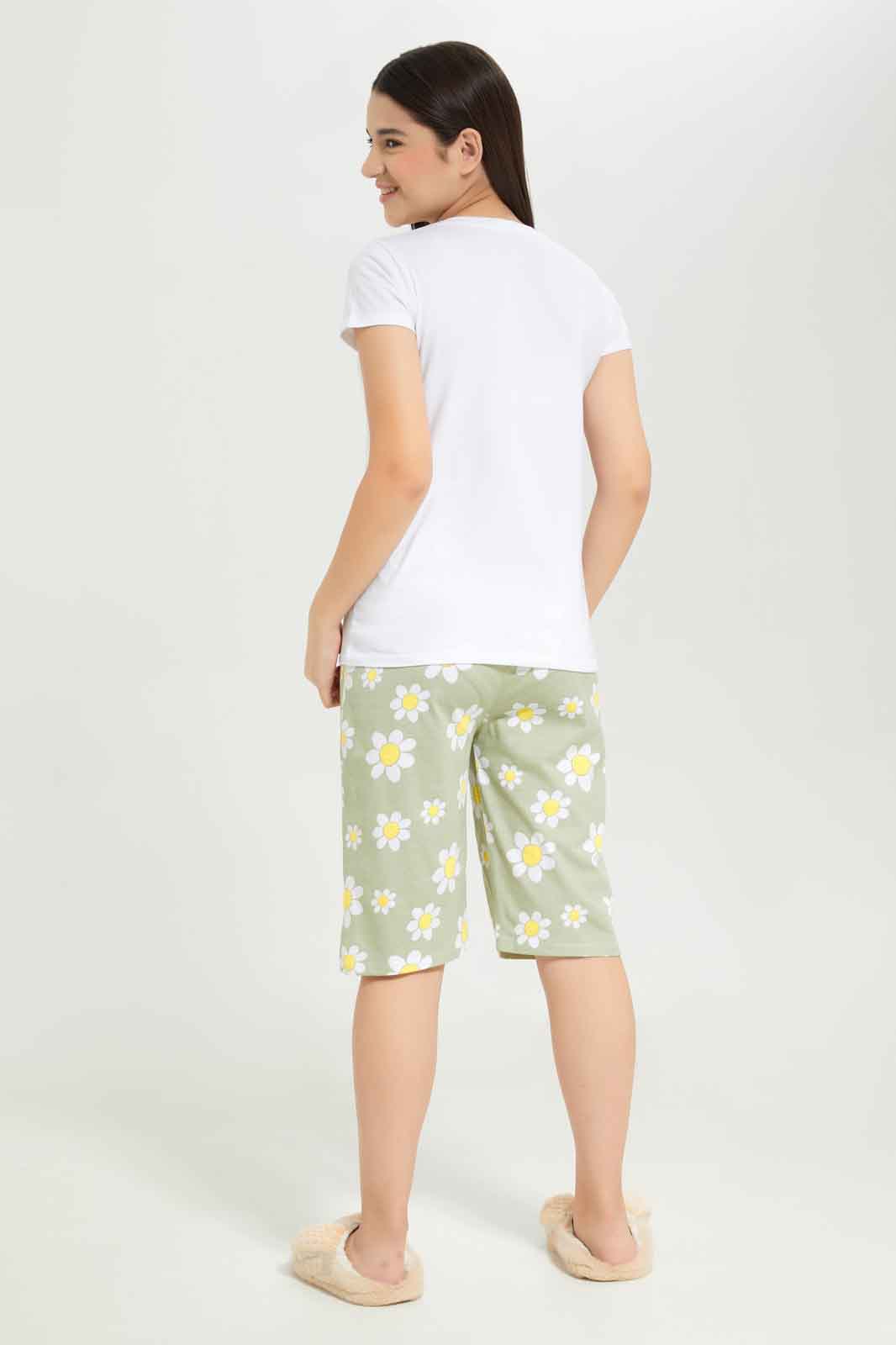 Redtag-Girls-White/Purple-Floral-Short-Sets-Category:Pyjama-Sets,-Colour:Assorted,-Deals:New-In,-Dept:Girls,-Filter:Senior-Girls-(8-to-14-Yrs),-GSR-Pyjama-Sets,-New-In-GSR-APL,-Non-Sale,-S23B,-Section:Girls-(0-to-14Yrs)-Senior-Girls-9 to 14 Years