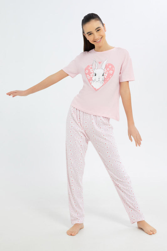 Redtag-Girls-Pink-Bunny-Pajama-Sets-Category:Pyjama-Sets,-Colour:Assorted,-Deals:2-FOR-79,-Deals:New-In,-Dept:Girls,-Filter:Senior-Girls-(8-to-14-Yrs),-GSR-Pyjama-Sets,-H1:KWR,-H2:GSR,-H3:NWR,-H4:PJS,-New-In-GSR-APL,-Non-Sale,-S23B,-Season:S23B,-Section:Girls-(0-to-14Yrs)-Senior-Girls-9 to 14 Years