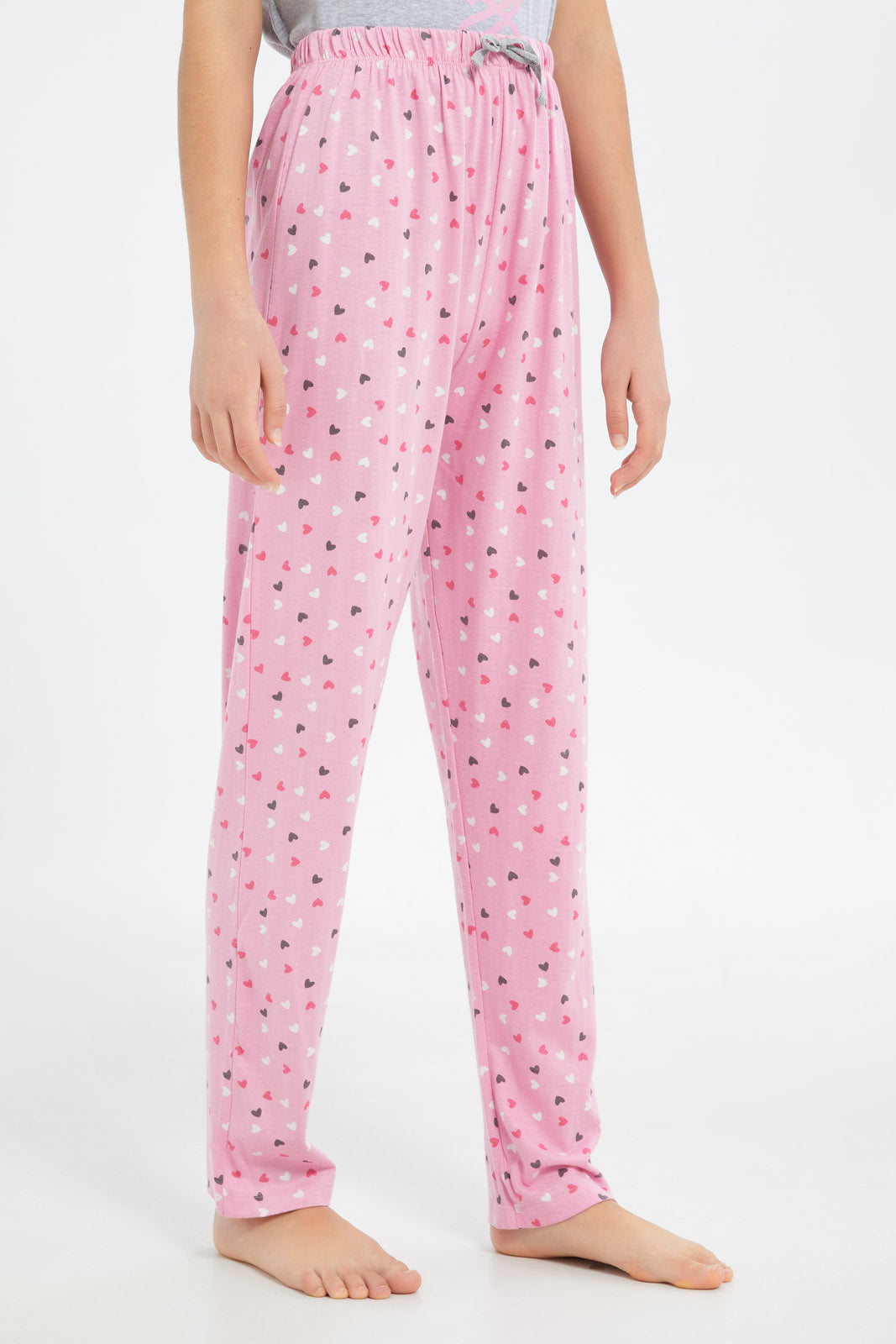 Redtag-Girls-Grey-Melange-Heart-Pajama-Sets-Category:Pyjama-Sets,-Colour:Assorted,-Deals:2-FOR-79,-Deals:New-In,-Dept:Girls,-Filter:Senior-Girls-(8-to-14-Yrs),-GSR-Pyjama-Sets,-H1:KWR,-H2:GSR,-H3:NWR,-H4:PJS,-New-In-GSR-APL,-Non-Sale,-S23B,-Season:S23B,-Section:Girls-(0-to-14Yrs)-Senior-Girls-9 to 14 Years