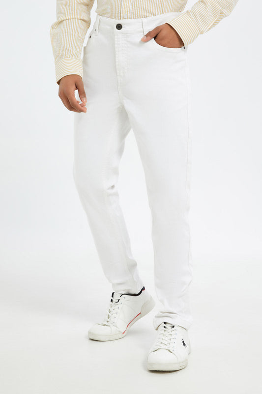 Redtag-Men-White-5-Pocket-Slim-Fit-Denim-Jeans-Category:Jeans,-Colour:White,-Deals:New-In,-Dept:Menswear,-Filter:Men's-Clothing,-H1:MWR,-H2:GEN,-H3:DNB,-H4:JNS,-Men-Jeans,-New-In-Men-APL,-Non-Sale,-RMD,-S23B,-Season:S23C,-Section:Men-Men's-