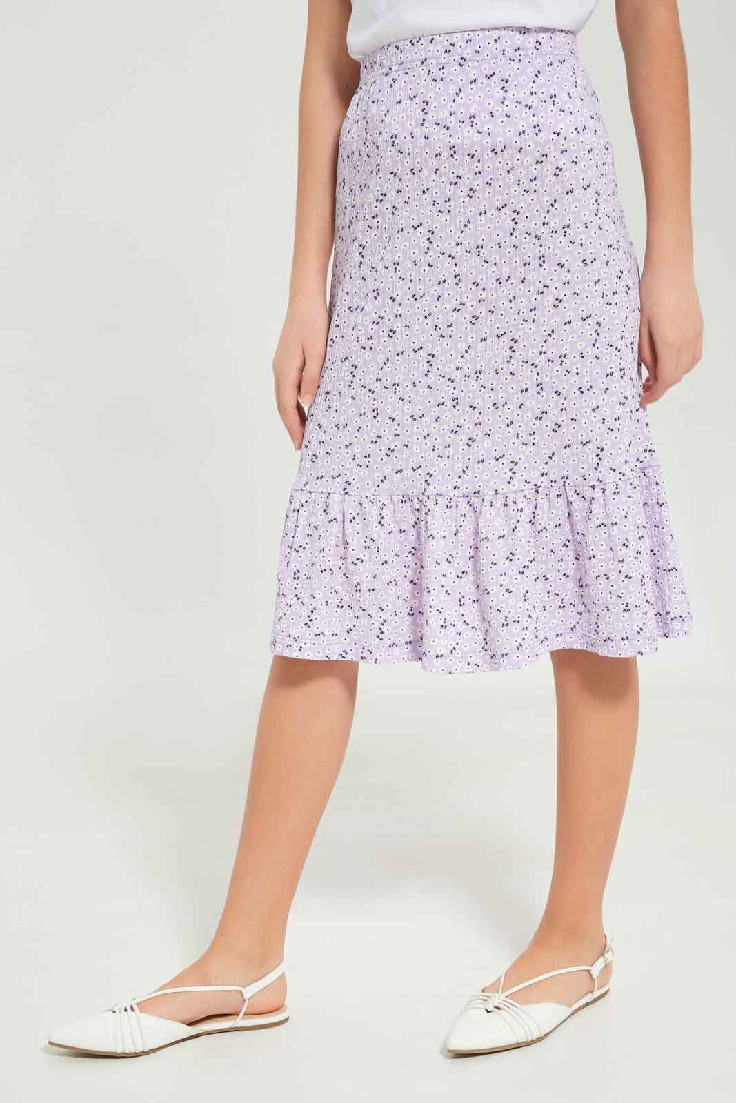 Redtag-Girls-Purple-Floral-Jacquard-Skirts-Category:Skirts,-Colour:Purple,-Deals:New-In,-Dept:Girls,-Filter:Senior-Girls-(8-to-14-Yrs),-GSR-Skirts,-New-In-GSR-APL,-Non-Sale,-S23B,-Section:Girls-(0-to-14Yrs)-Senior-Girls-9 to 14 Years