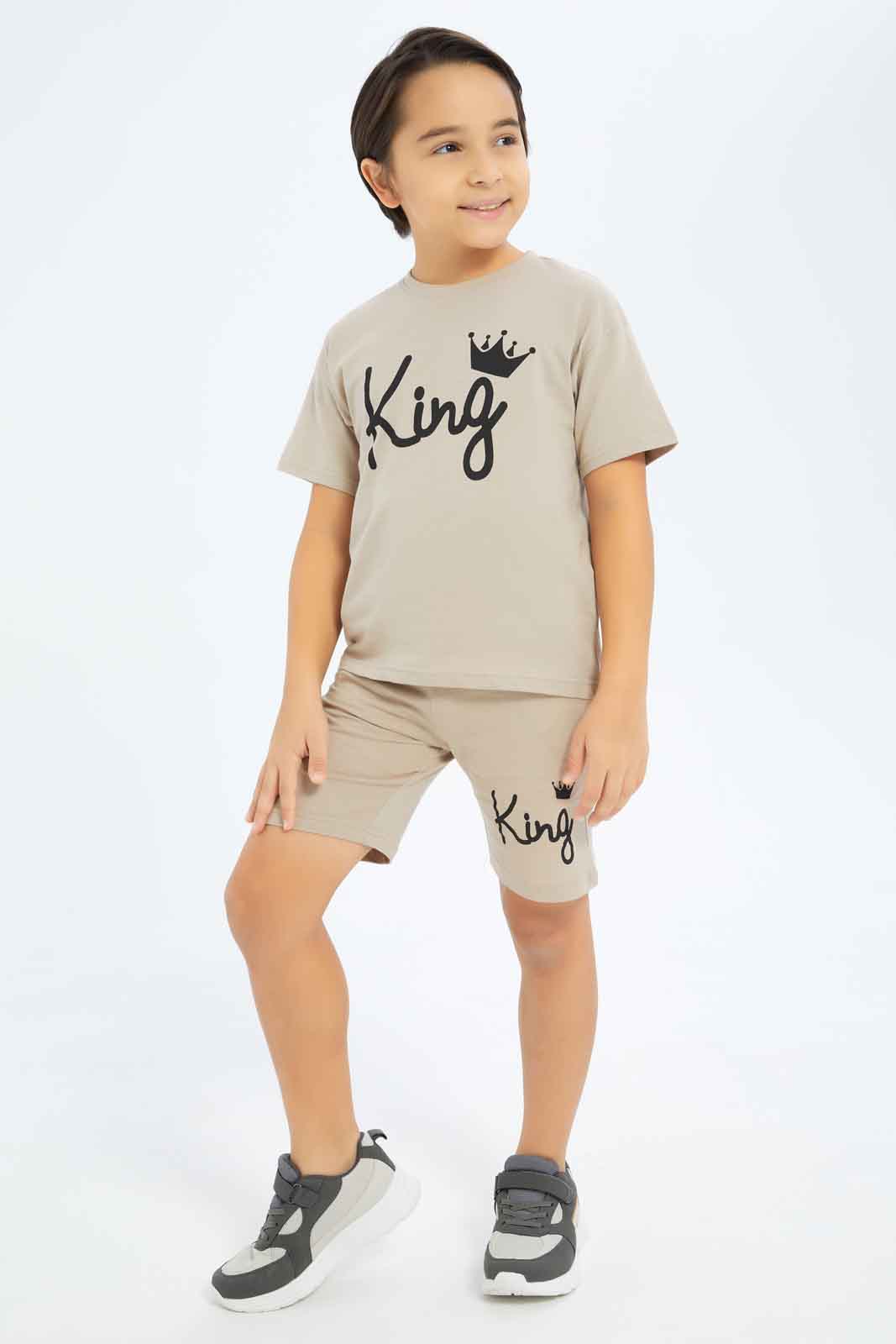 Redtag-Boys-Beige-Over-Size-T-Shirt-And-Shorts-Set-BOY-Sets,-Category:Sets,-Colour:Beige,-Deals:New-In,-Dept:Boys,-Filter:Boys-(2-to-8-Yrs),-New-In-BOY-APL,-Non-Sale,-S23B,-Section:Boys-(0-to-14Yrs)-Boys-2 to 8 Years