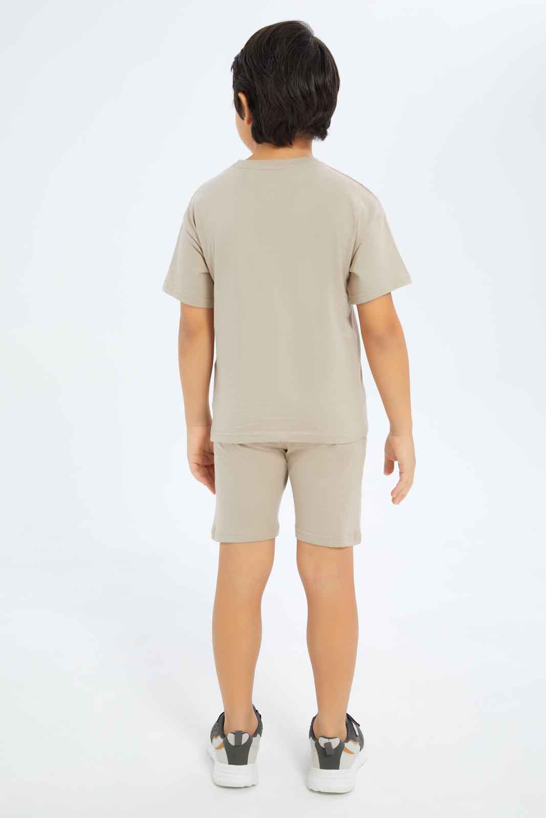 Redtag-Boys-Beige-Over-Size-T-Shirt-And-Shorts-Set-BOY-Sets,-Category:Sets,-Colour:Beige,-Deals:New-In,-Dept:Boys,-Filter:Boys-(2-to-8-Yrs),-New-In-BOY-APL,-Non-Sale,-S23B,-Section:Boys-(0-to-14Yrs)-Boys-2 to 8 Years
