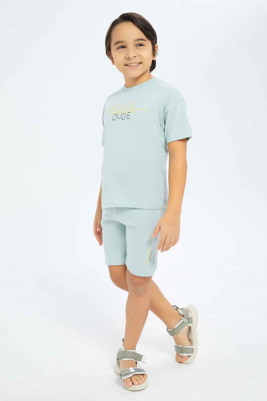 Redtag-Boys-Mint-Over-Size-T-Shirt-And-Short-Set-BOY-Sets,-Category:Sets,-Colour:Mint,-Deals:New-In,-Dept:Boys,-Filter:Boys-(2-to-8-Yrs),-New-In-BOY-APL,-Non-Sale,-S23B,-Section:Boys-(0-to-14Yrs)-Boys-2 to 8 Years