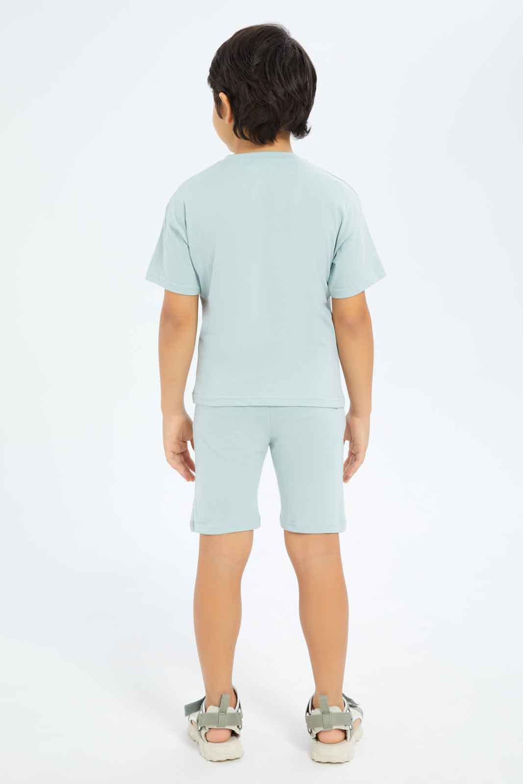 Redtag-Boys-Mint-Over-Size-T-Shirt-And-Short-Set-BOY-Sets,-Category:Sets,-Colour:Mint,-Deals:New-In,-Dept:Boys,-Filter:Boys-(2-to-8-Yrs),-New-In-BOY-APL,-Non-Sale,-S23B,-Section:Boys-(0-to-14Yrs)-Boys-2 to 8 Years