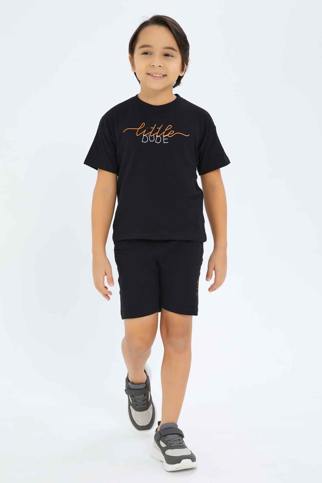 Redtag-Boys-Black-Over-Size-T-Shirt-And-Short-Set-BOY-Sets,-Category:Sets,-Colour:Black,-Deals:New-In,-Dept:Boys,-Filter:Boys-(2-to-8-Yrs),-New-In-BOY-APL,-Non-Sale,-S23B,-Section:Boys-(0-to-14Yrs)-Boys-2 to 8 Years