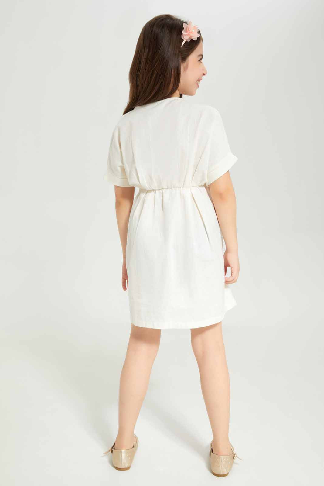 Redtag-Girls-Wrap-Dress-Cream-Category:Dresses,-Colour:Cream,-Deals:New-In,-Dept:Girls,-Filter:Girls-(2-to-8-Yrs),-GIR-Dresses,-New-In-GIR-APL,-Non-Sale,-S23B,-Section:Girls-(0-to-14Yrs)-Girls-