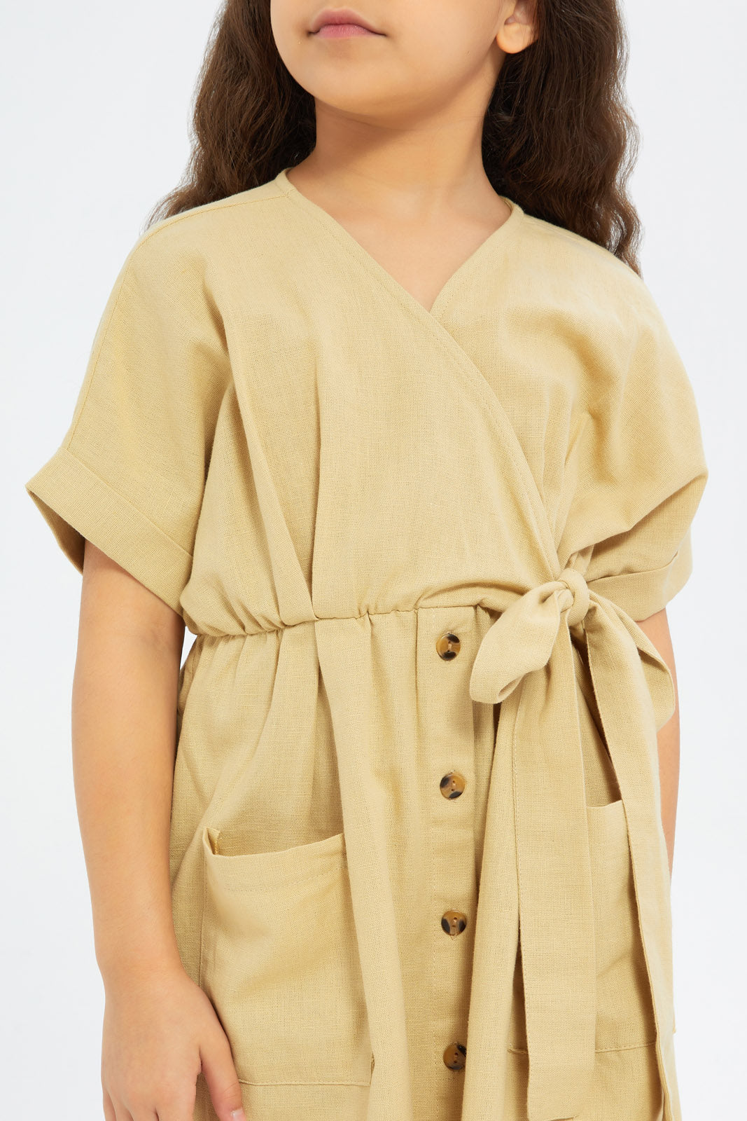Redtag-Girls-Wrap-Dress-Stone-Category:Dresses,-Colour:Brown,-Deals:New-In,-Dept:Girls,-Filter:Girls-(2-to-8-Yrs),-GIR-Dresses,-H1:KWR,-H2:GIR,-H3:DRS,-H4:CAD,-New-In-GIR-APL,-Non-Sale,-S23B,-Season:S23B,-Section:Girls-(0-to-14Yrs)-Girls-2 to 8 Years