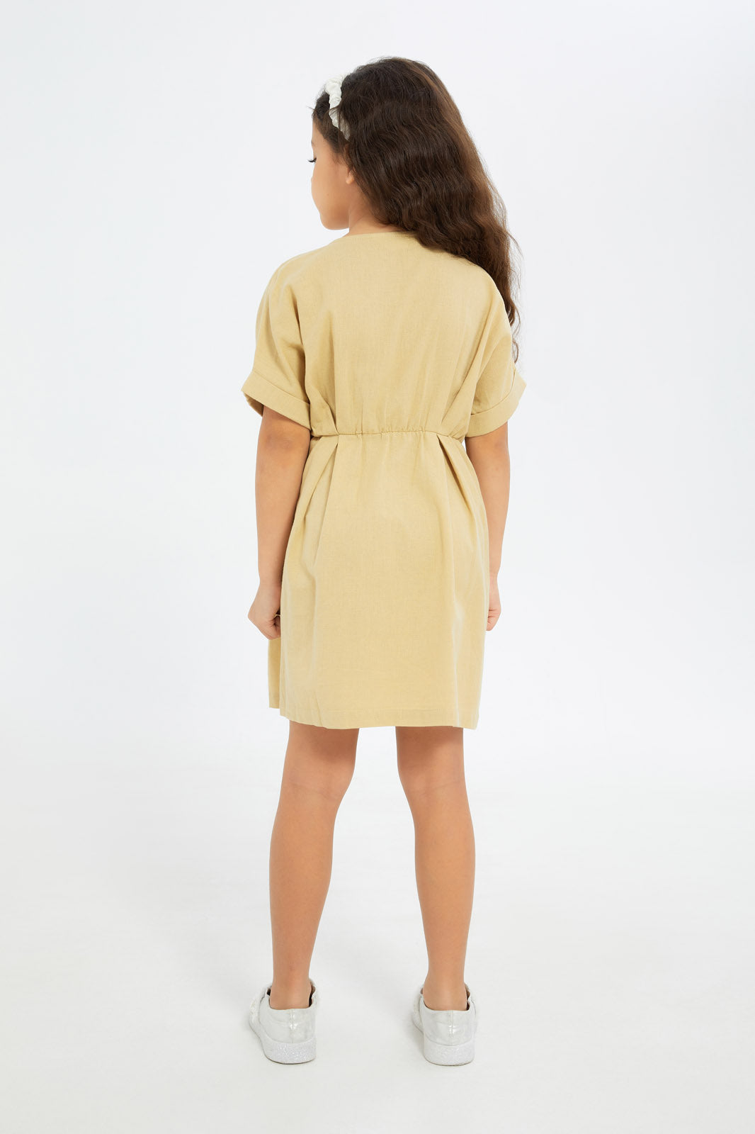 Redtag-Girls-Wrap-Dress-Stone-Category:Dresses,-Colour:Brown,-Deals:New-In,-Dept:Girls,-Filter:Girls-(2-to-8-Yrs),-GIR-Dresses,-H1:KWR,-H2:GIR,-H3:DRS,-H4:CAD,-New-In-GIR-APL,-Non-Sale,-S23B,-Season:S23B,-Section:Girls-(0-to-14Yrs)-Girls-2 to 8 Years