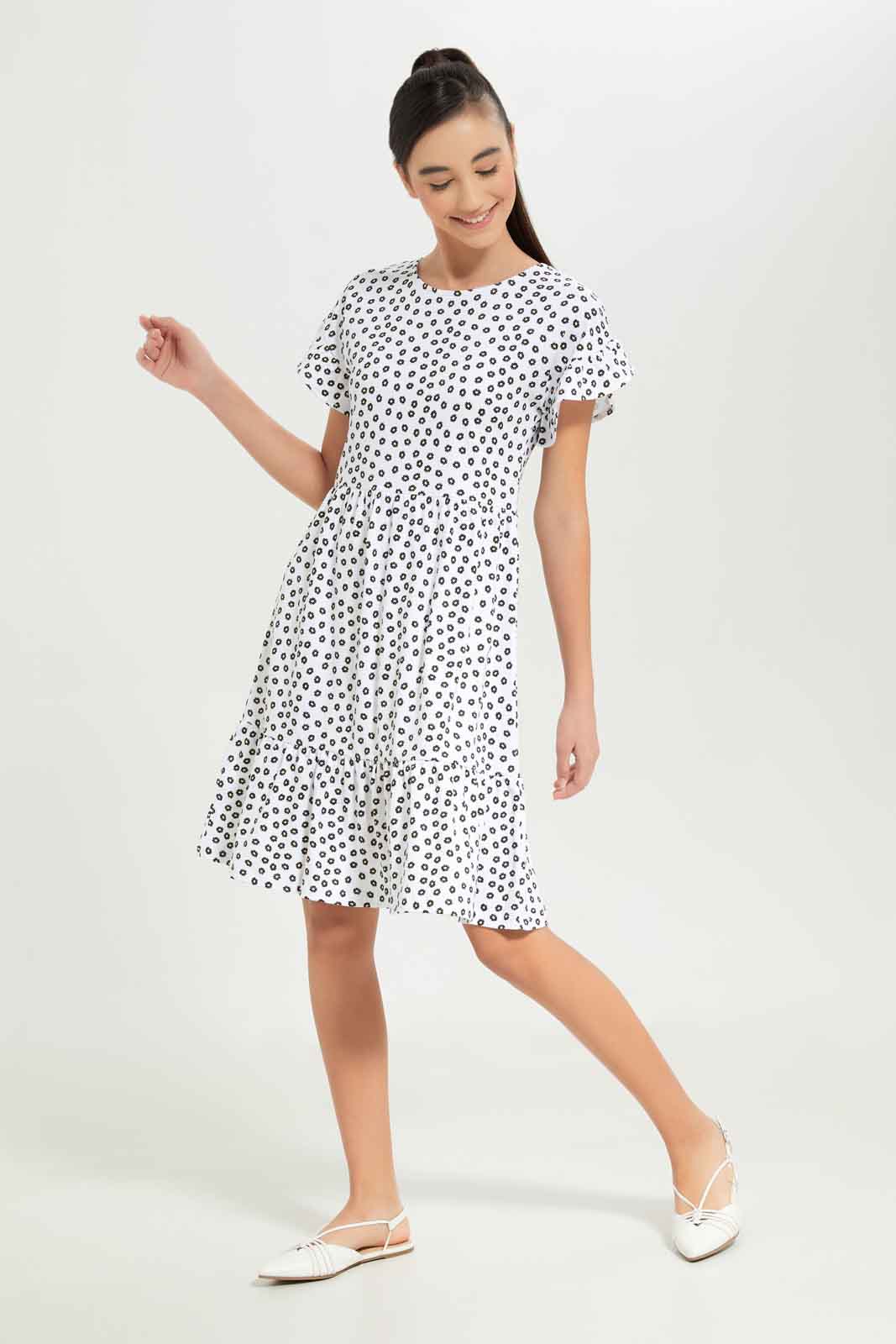Redtag-Girls-Black-Floral-Layered-Dress-Category:Dresses,-Colour:Black,-Deals:New-In,-Dept:Girls,-Filter:Senior-Girls-(8-to-14-Yrs),-GSR-Dresses,-New-In-GSR-APL,-Non-Sale,-S23B,-Section:Girls-(0-to-14Yrs),-VLM-Senior-Girls-9 to 14 Years