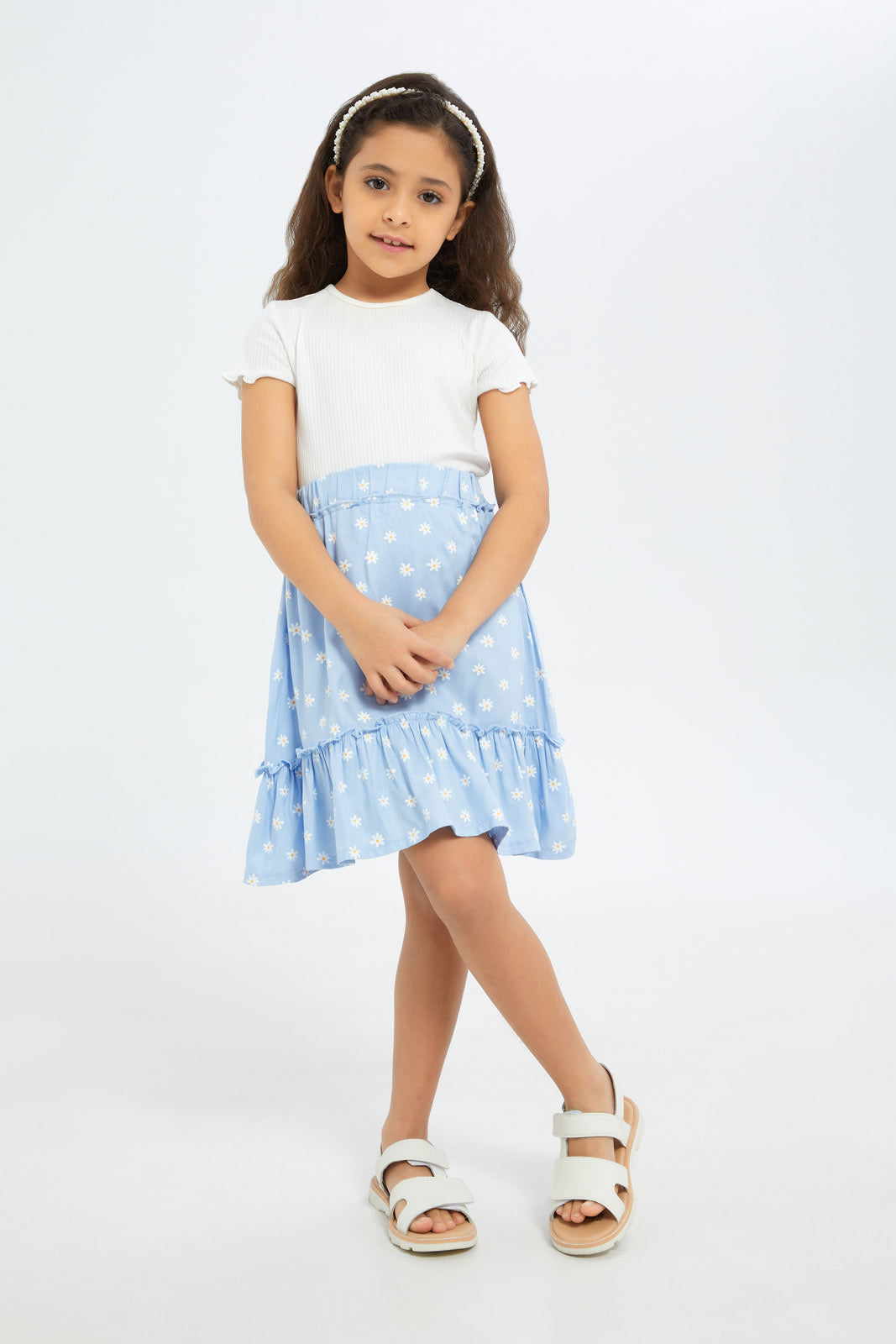 Redtag-Girls-Ruffle-Skirt---Blue-Floral-Category:Skirts,-Colour:Blue,-Deals:2-FOR-89,-Deals:New-In,-Dept:Girls,-Filter:Girls-(2-to-8-Yrs),-GIR-Skirts,-H1:KWR,-H2:GIR,-H3:SKT,-H4:CAK,-New-In-GIR-APL,-Non-Sale,-S23B,-Season:S23B,-Section:Girls-(0-to-14Yrs)-Girls-2 to 8 Years