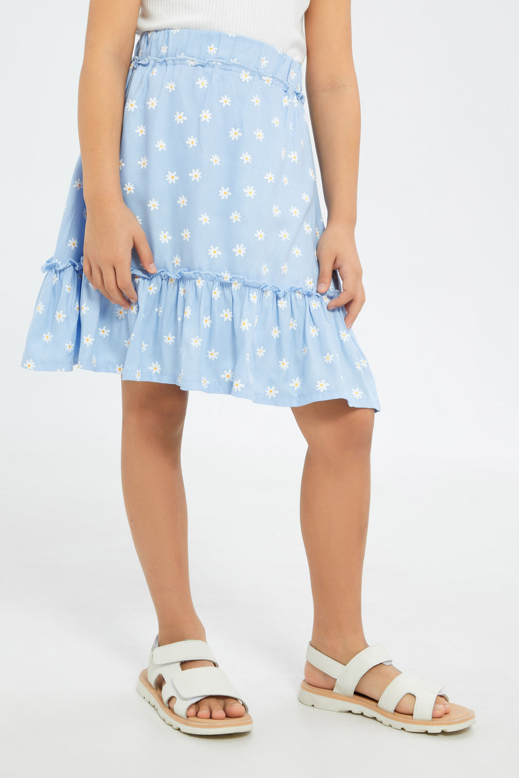 Redtag-Girls-Ruffle-Skirt---Blue-Floral-Category:Skirts,-Colour:Blue,-Deals:2-FOR-89,-Deals:New-In,-Dept:Girls,-Filter:Girls-(2-to-8-Yrs),-GIR-Skirts,-H1:KWR,-H2:GIR,-H3:SKT,-H4:CAK,-New-In-GIR-APL,-Non-Sale,-S23B,-Season:S23B,-Section:Girls-(0-to-14Yrs)-Girls-2 to 8 Years