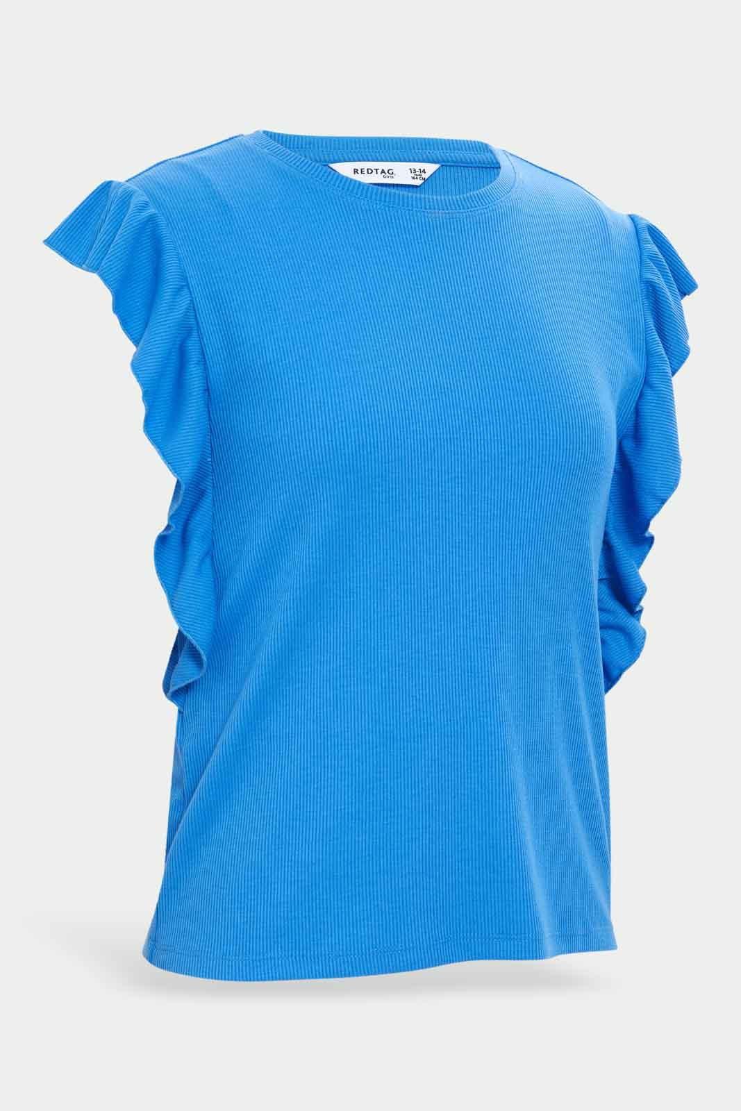 Redtag-Girls-Blue-Ruffled-Sleeve-Blouse-Category:Blouses,-Colour:Blue,-Deals:New-In,-Dept:Girls,-Filter:Senior-Girls-(8-to-14-Yrs),-GSR-Blouses,-New-In-GSR-APL,-Non-Sale,-S23B,-Section:Girls-(0-to-14Yrs)-Senior-Girls-9 to 14 Years