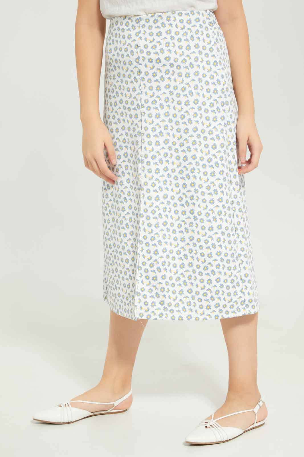 Redtag-Girls-Floral-Long-Skirts-Category:Skirts,-Colour:White,-Deals:New-In,-Dept:Girls,-Filter:Senior-Girls-(8-to-14-Yrs),-GSR-Skirts,-New-In-GSR-APL,-Non-Sale,-S23B,-Section:Girls-(0-to-14Yrs)-Senior-Girls-9 to 14 Years